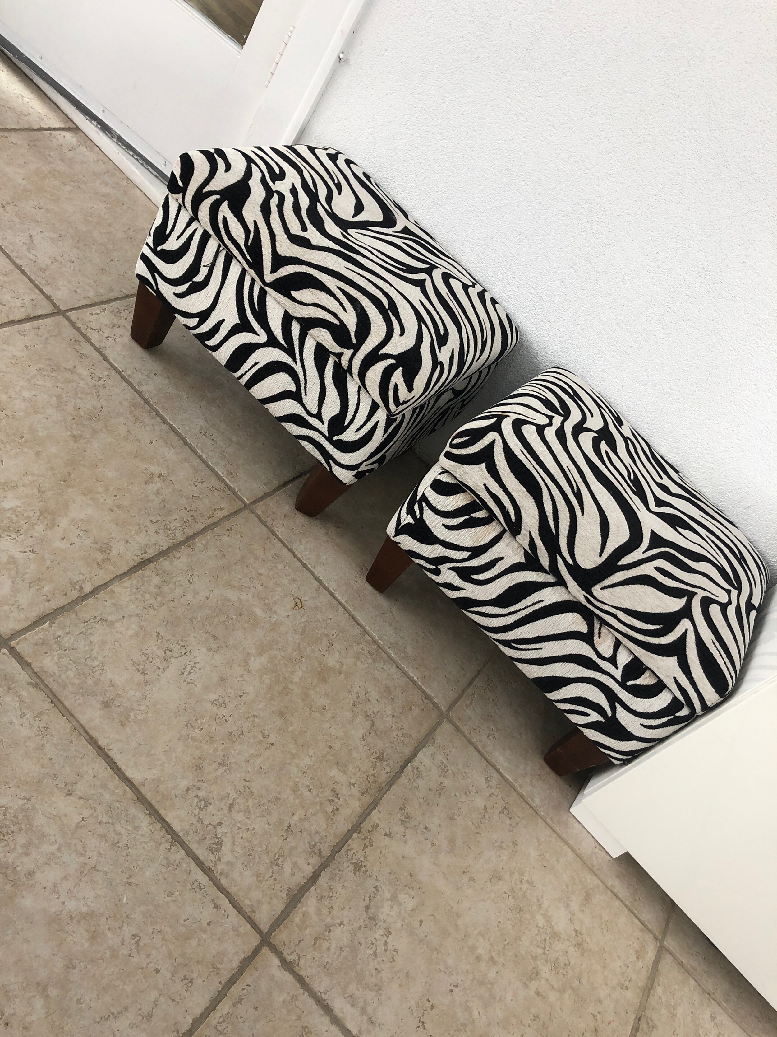 Zebra Bench with Matching Ottomans