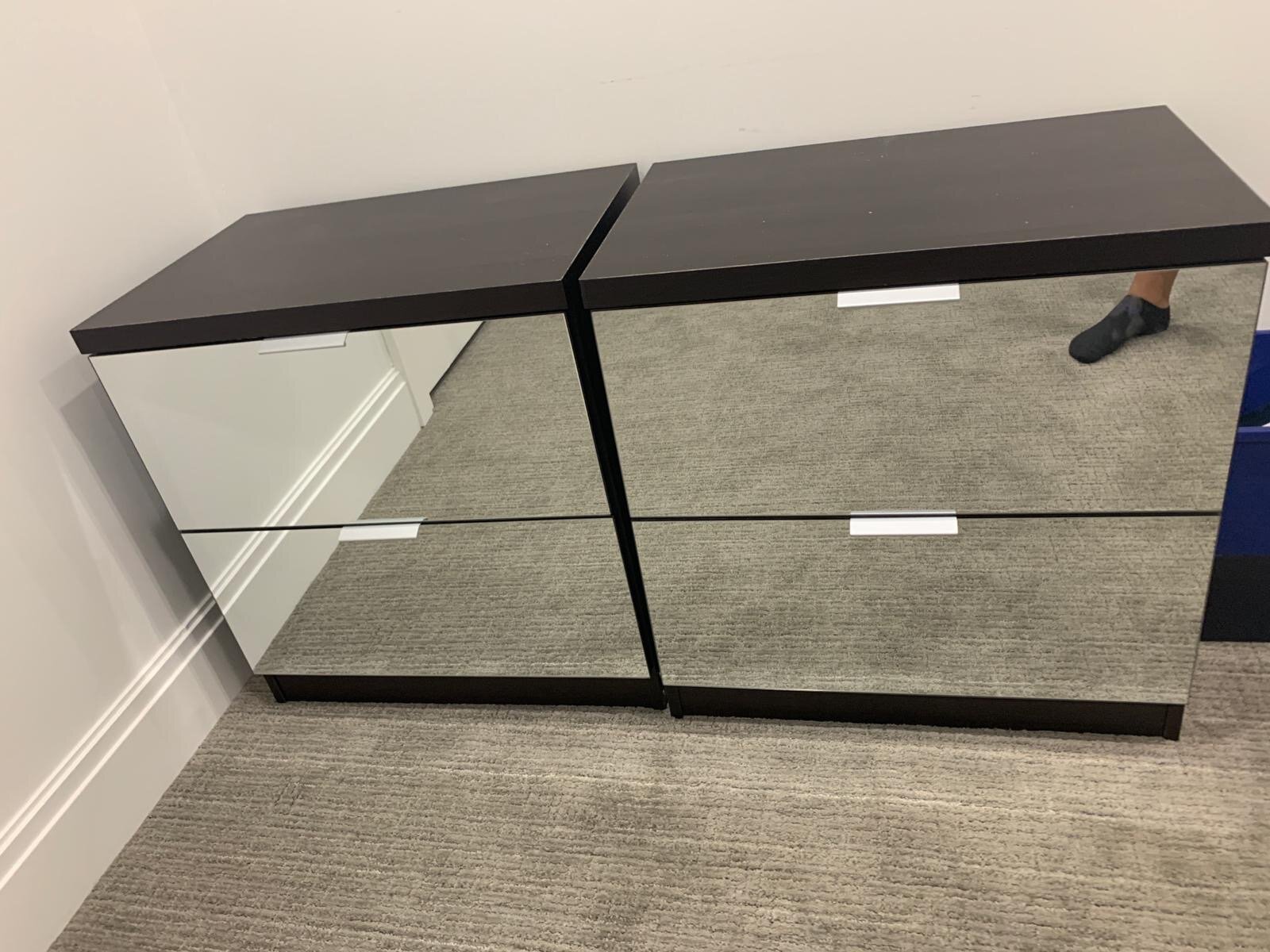 2 Modern Mirrored Nightstands