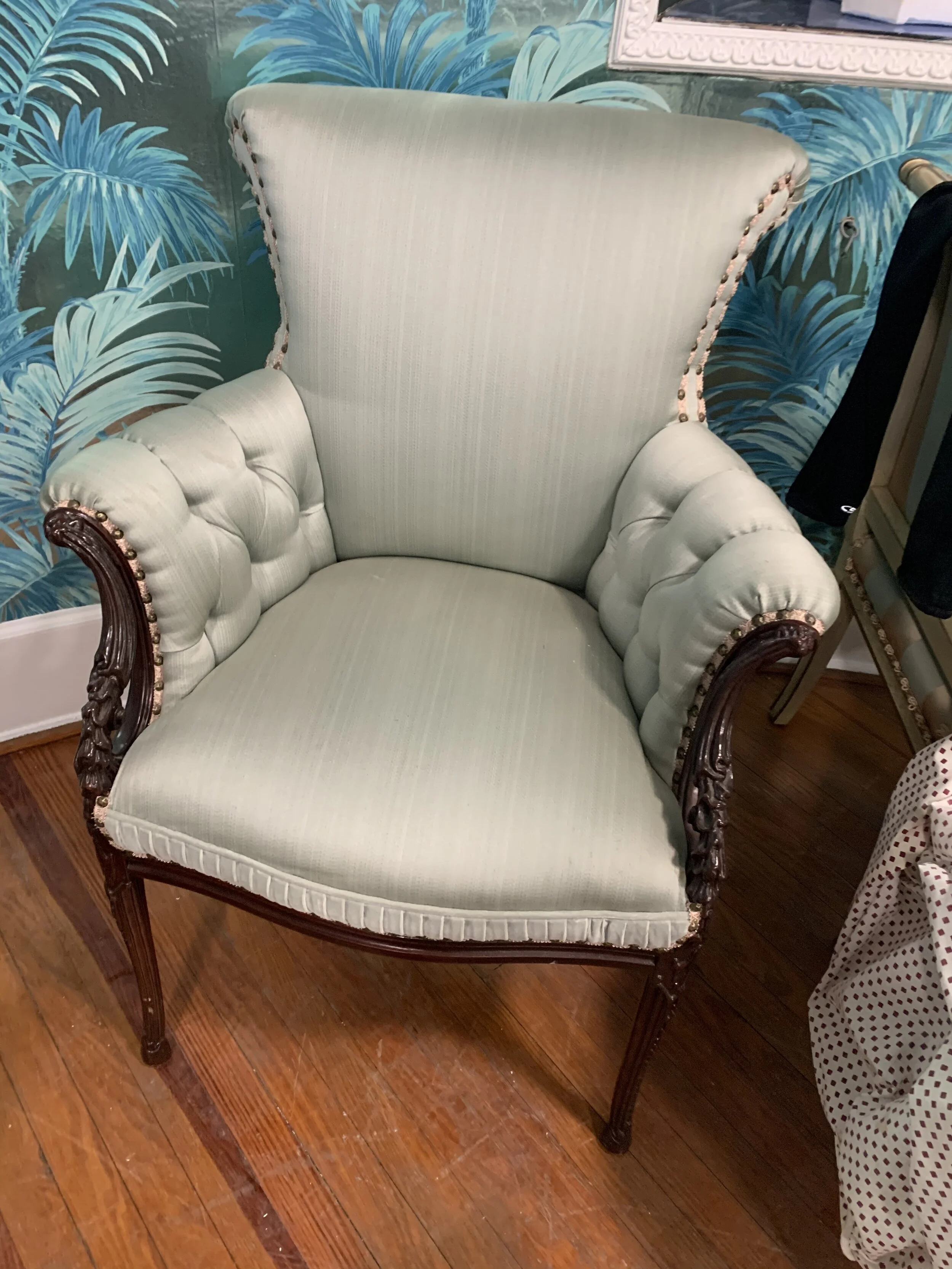 2 Detailed Light Blue Solid Chairs — Furniture Matchmaker