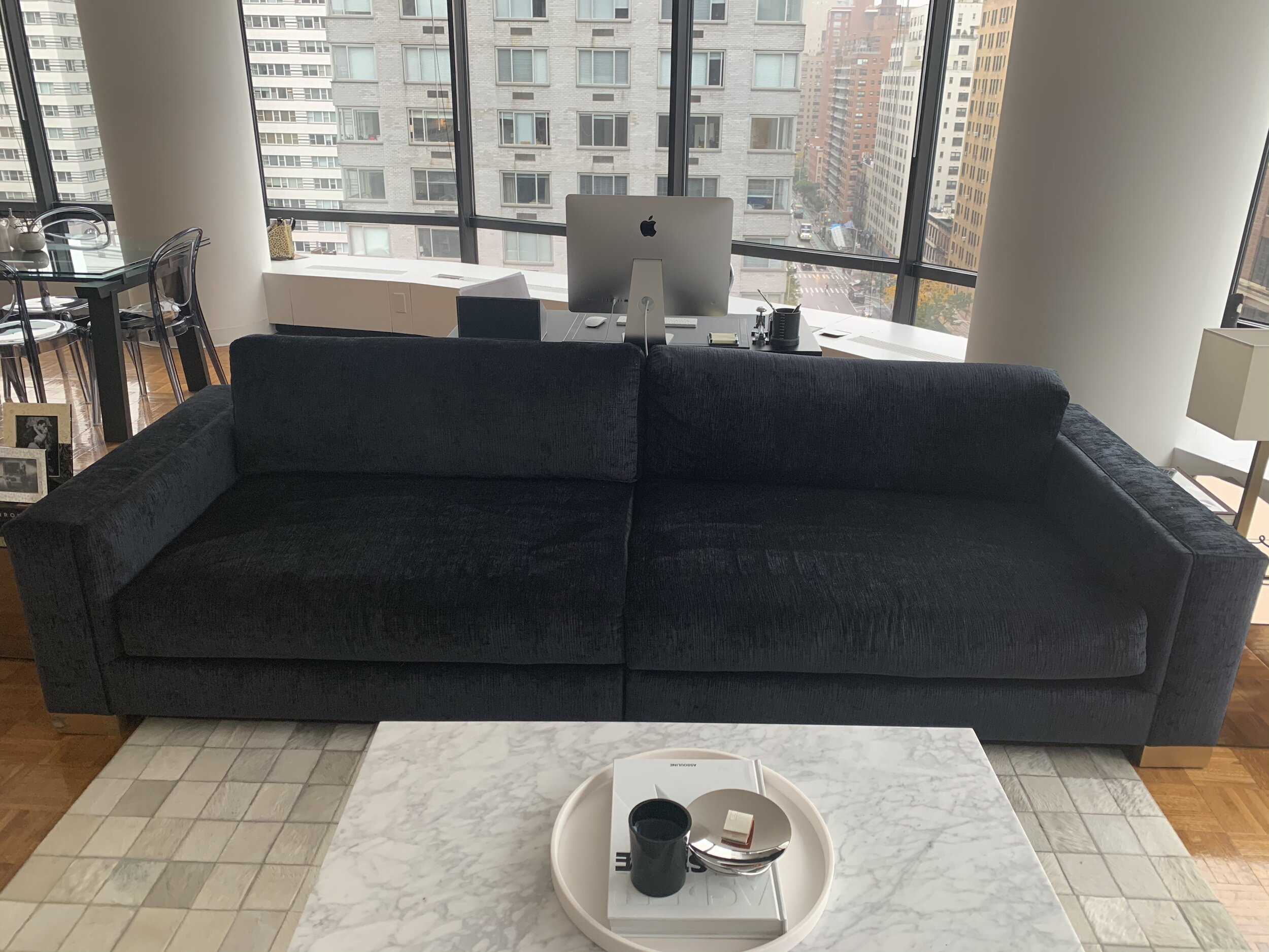 Modern Interiors Navy Velvet Custom Made Couch