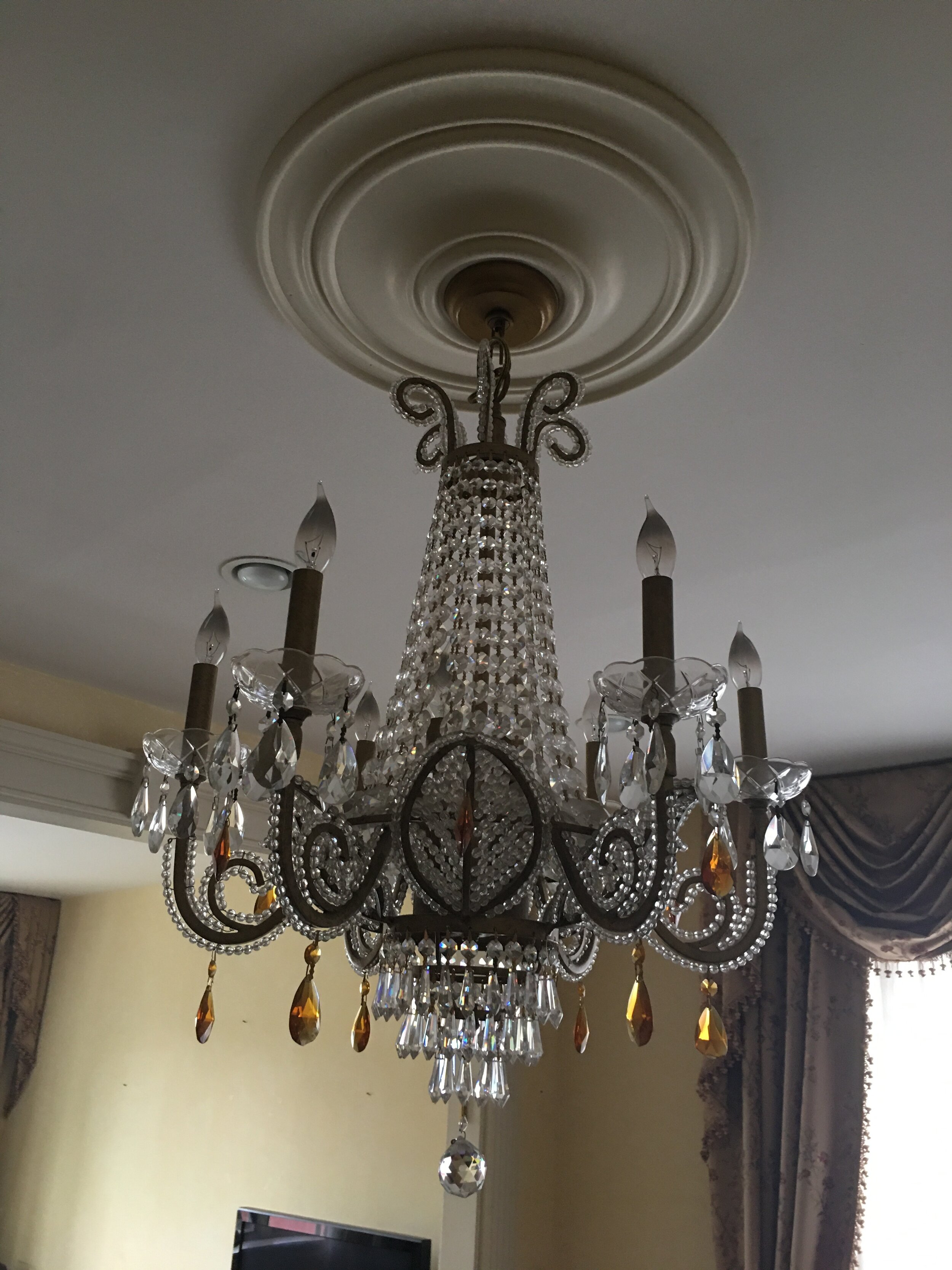 Antique Chandelier with Amber Crystals