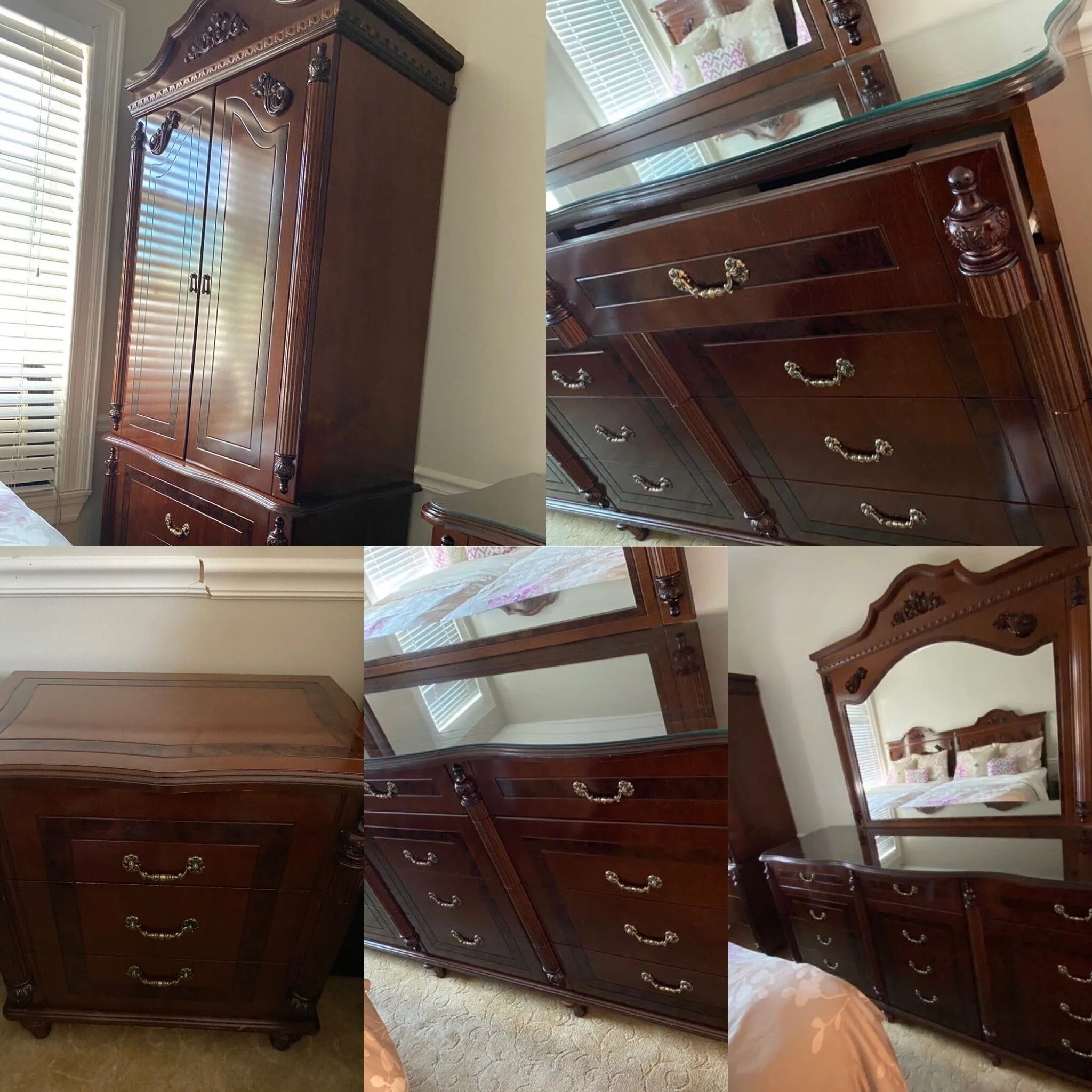 Beautiful and Great Condition Dark Wood Bedroom Set