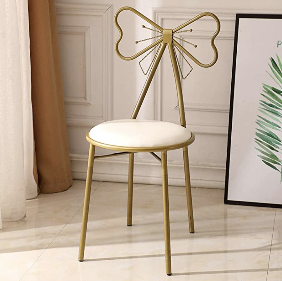 Brand New Butterfly Backrest Wrought Iron Leather Makeup Stool