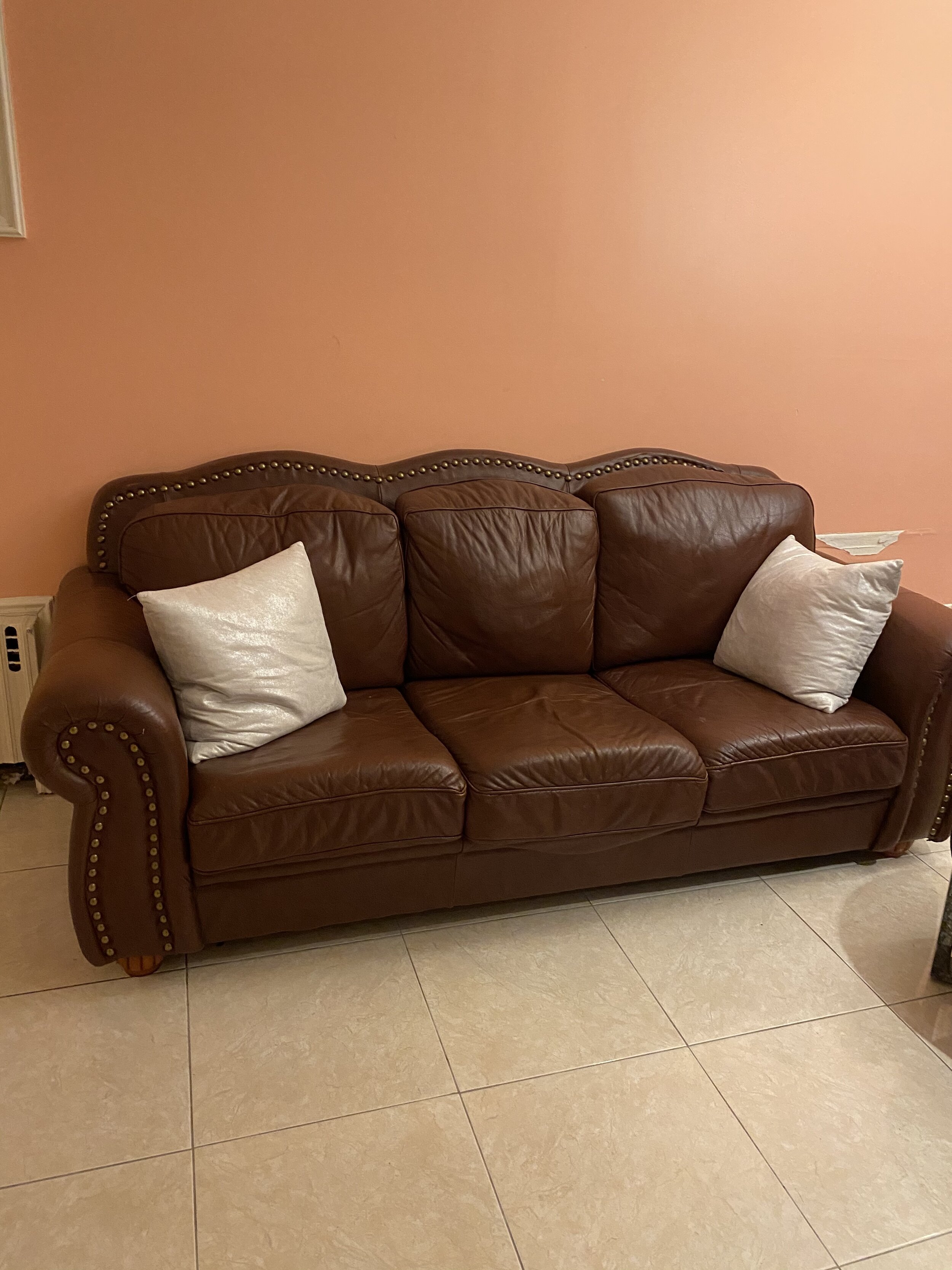 Genuine Leather Nailhead Couch