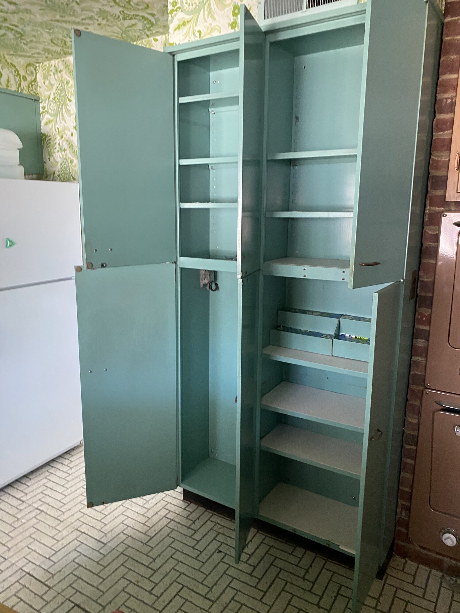 Huge set *metal steel kitchen cabinets mint green Restored from Victroian  Home
