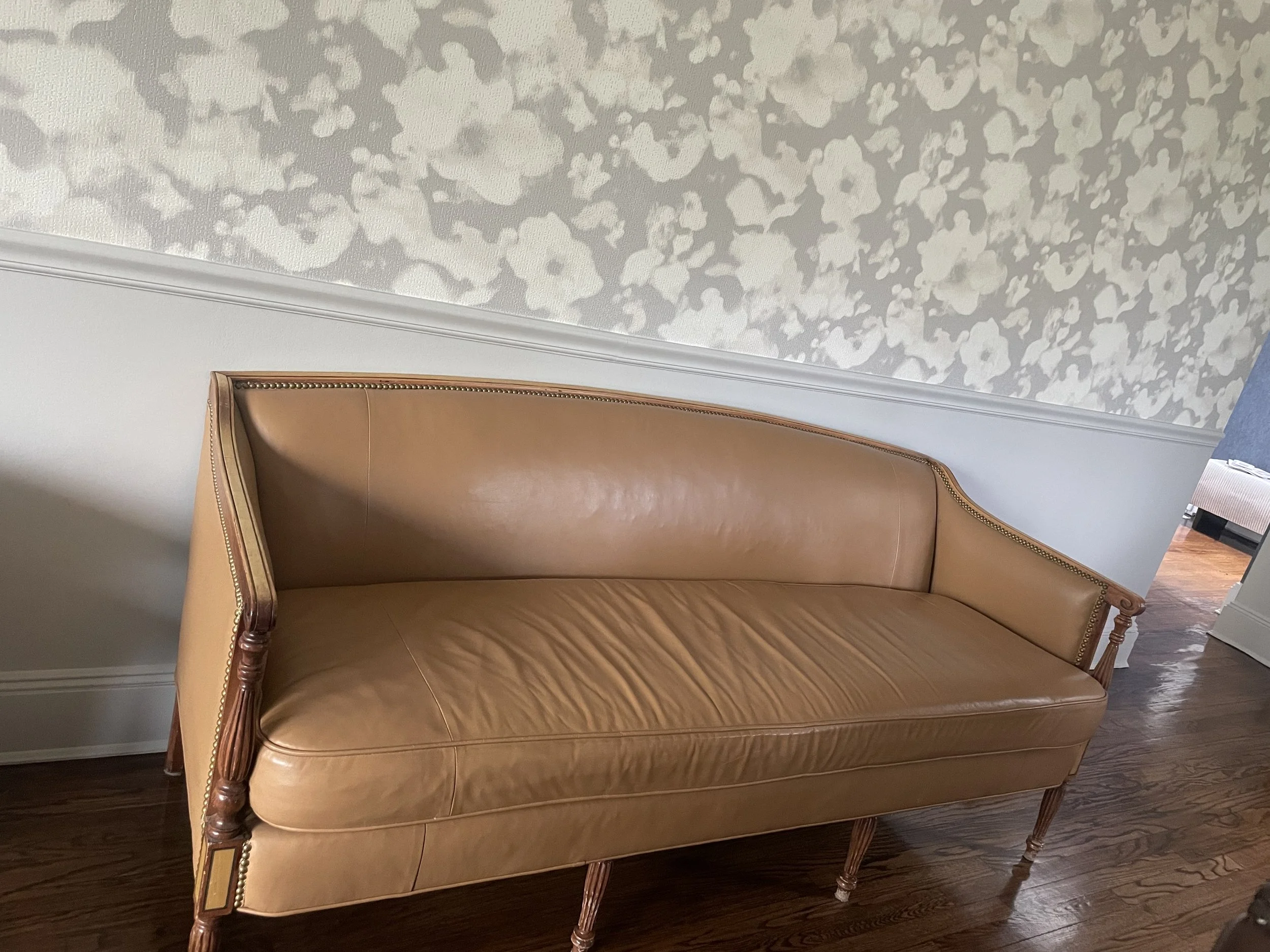 Regency Style Antique Leather Caramel Sofa