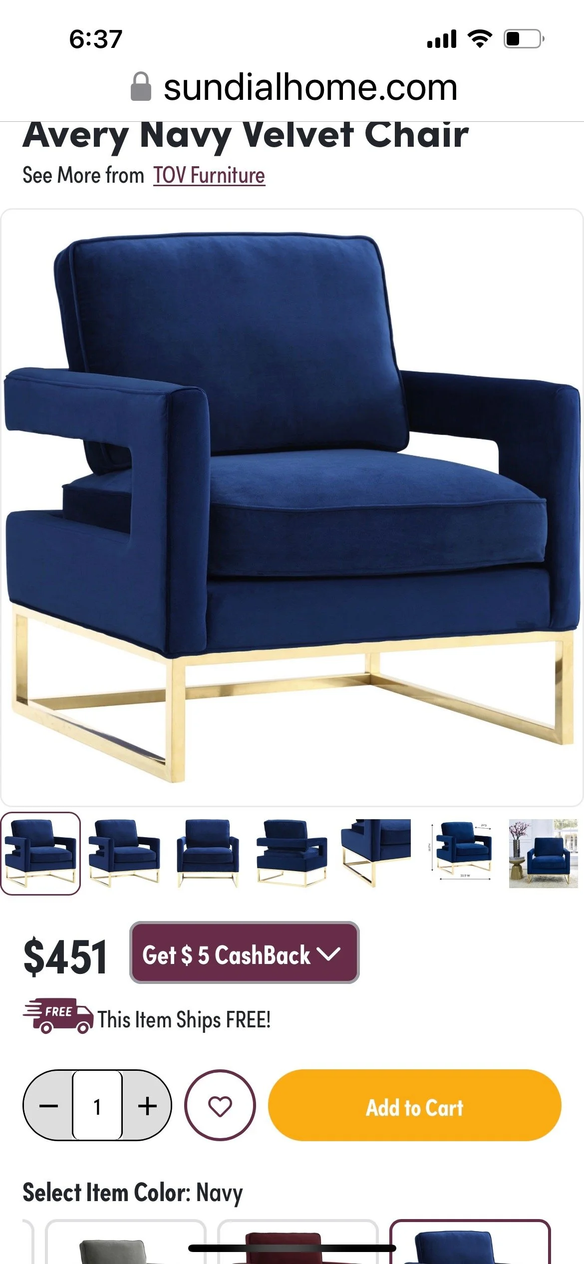 Avery Navy Velvet Chair  Accent Chairs.JPEG