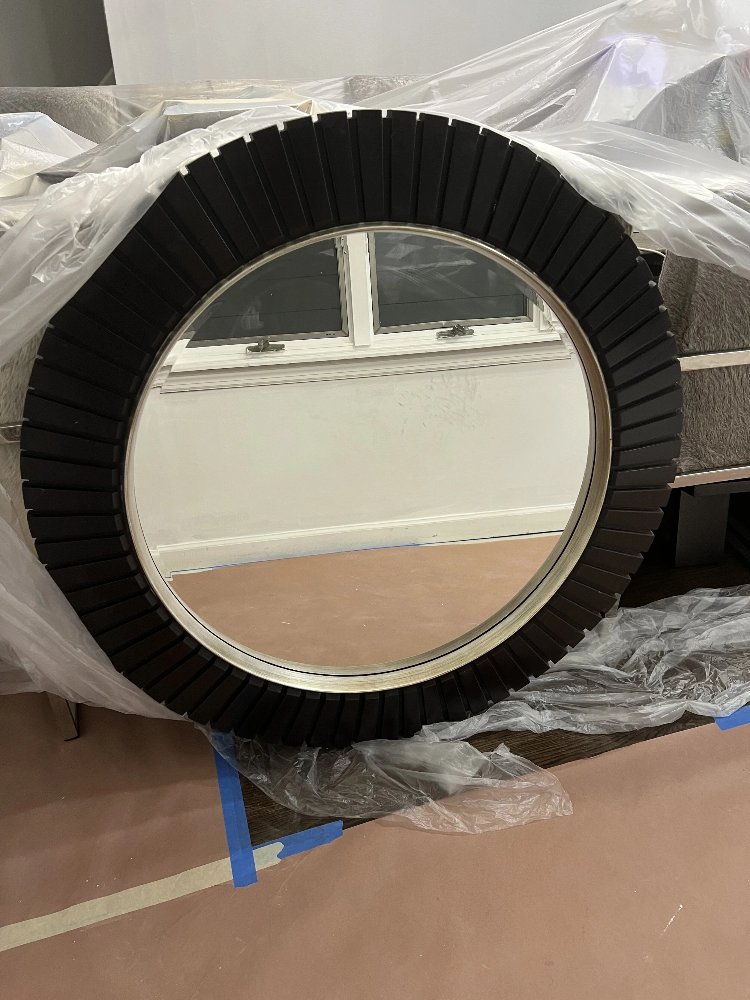 Round Slatted Mirror In Dark Mahogany