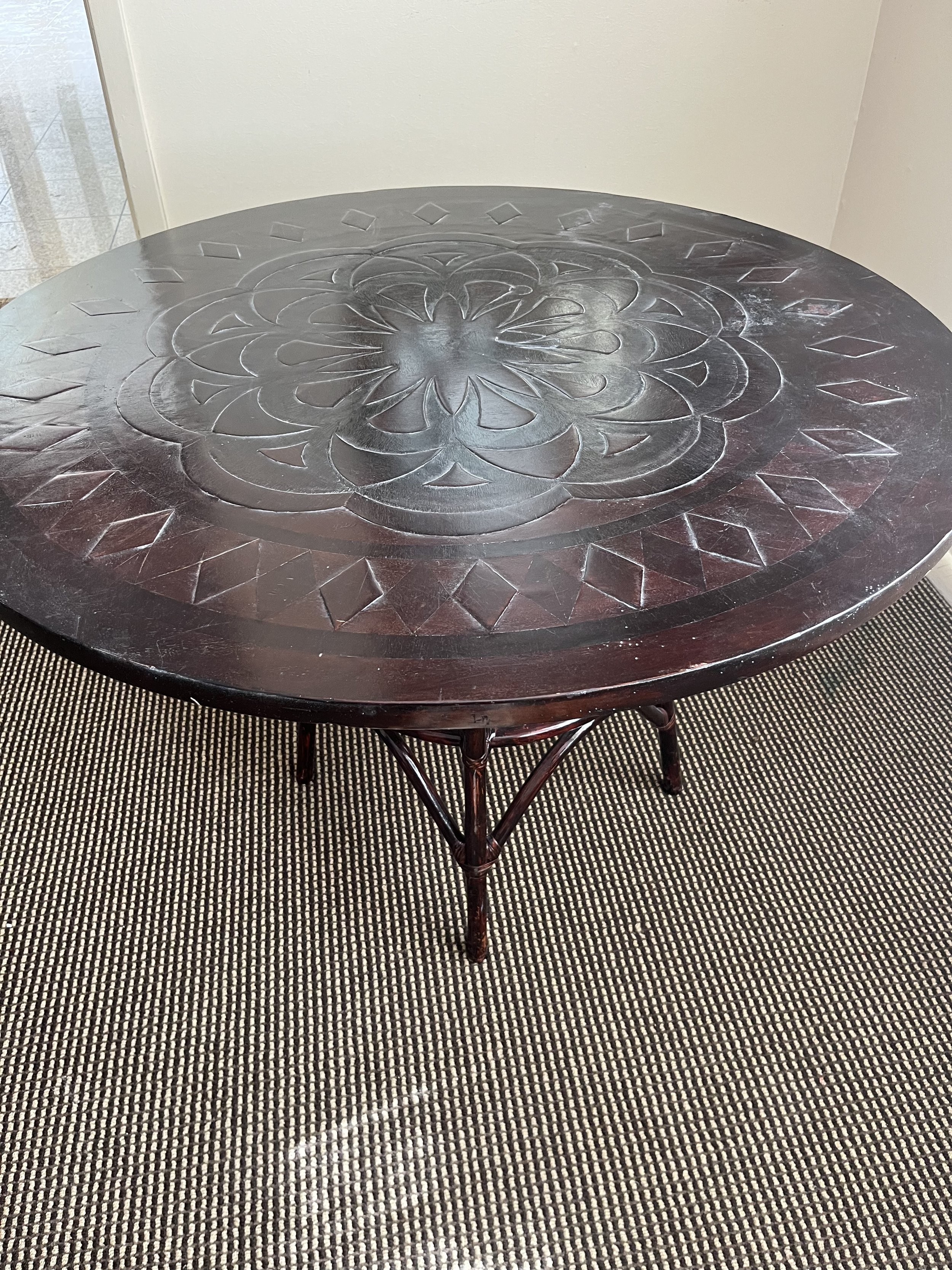 Mediterranean Inspired 42 inch Round Wood Dining Table Game Table