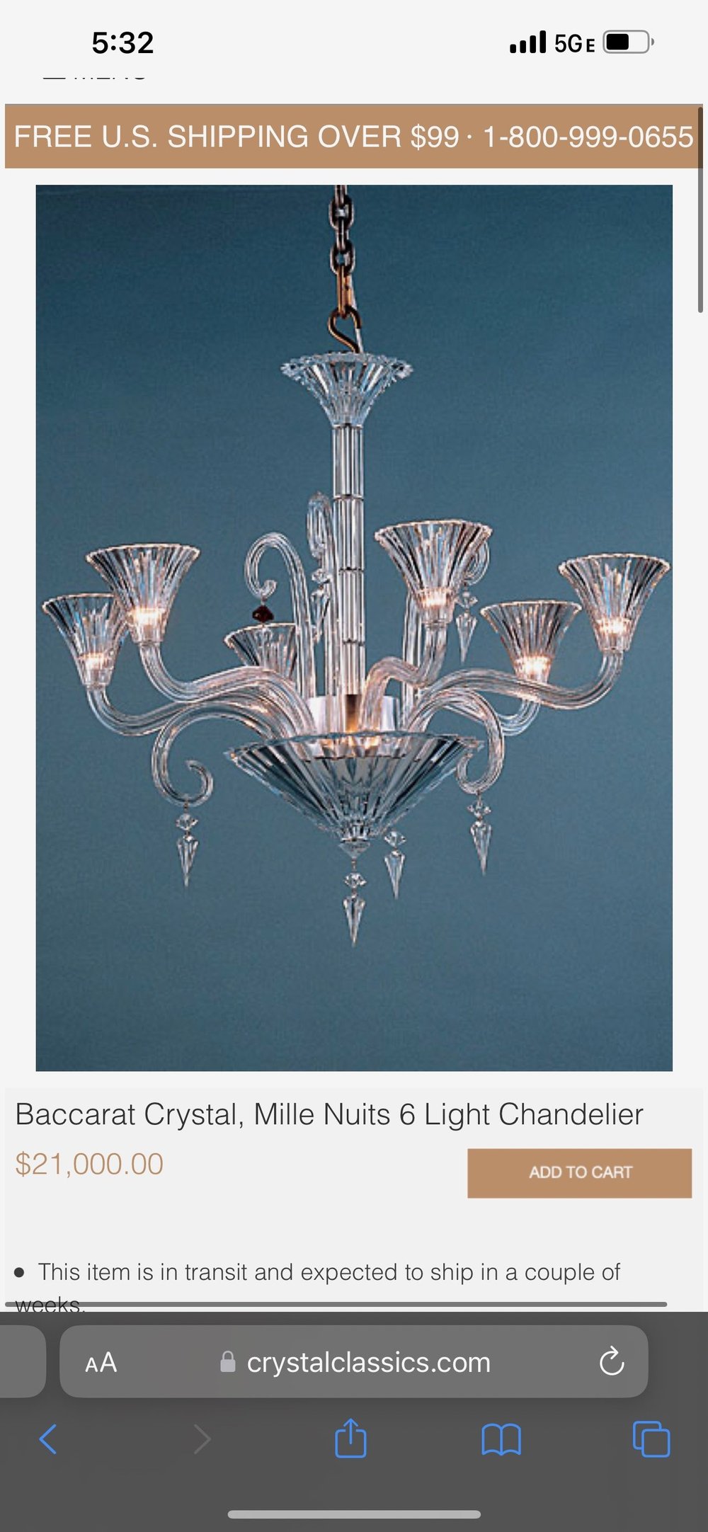 Baccarat Mille Nuit Baccarat Crystal, Mille Nuits 6 Light