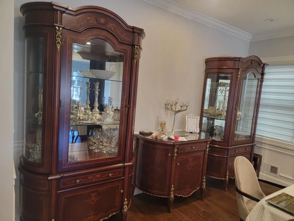 2 solid wood Italian curios and buffet server -3 pieces