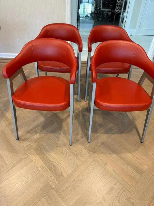 4 brand new amisco red leather vinyl chairs From modern interiors