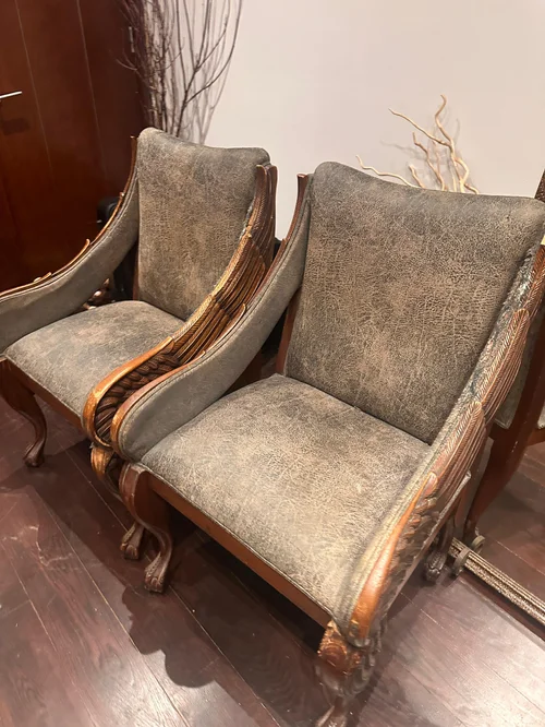 Pair of 19th Century Gilt Carved Wood Swan Wings Library Chairs hand-carved mahogany swan arm chair.
