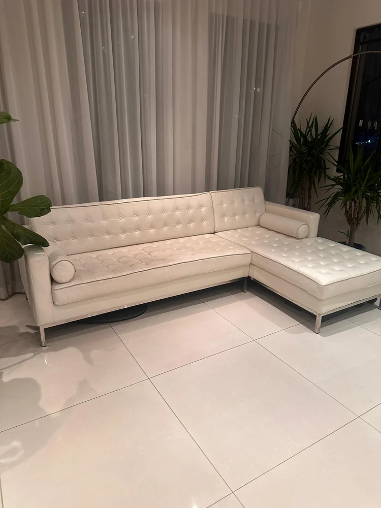 Mid-century modern white leather sectional sofa, Knoll reproduction