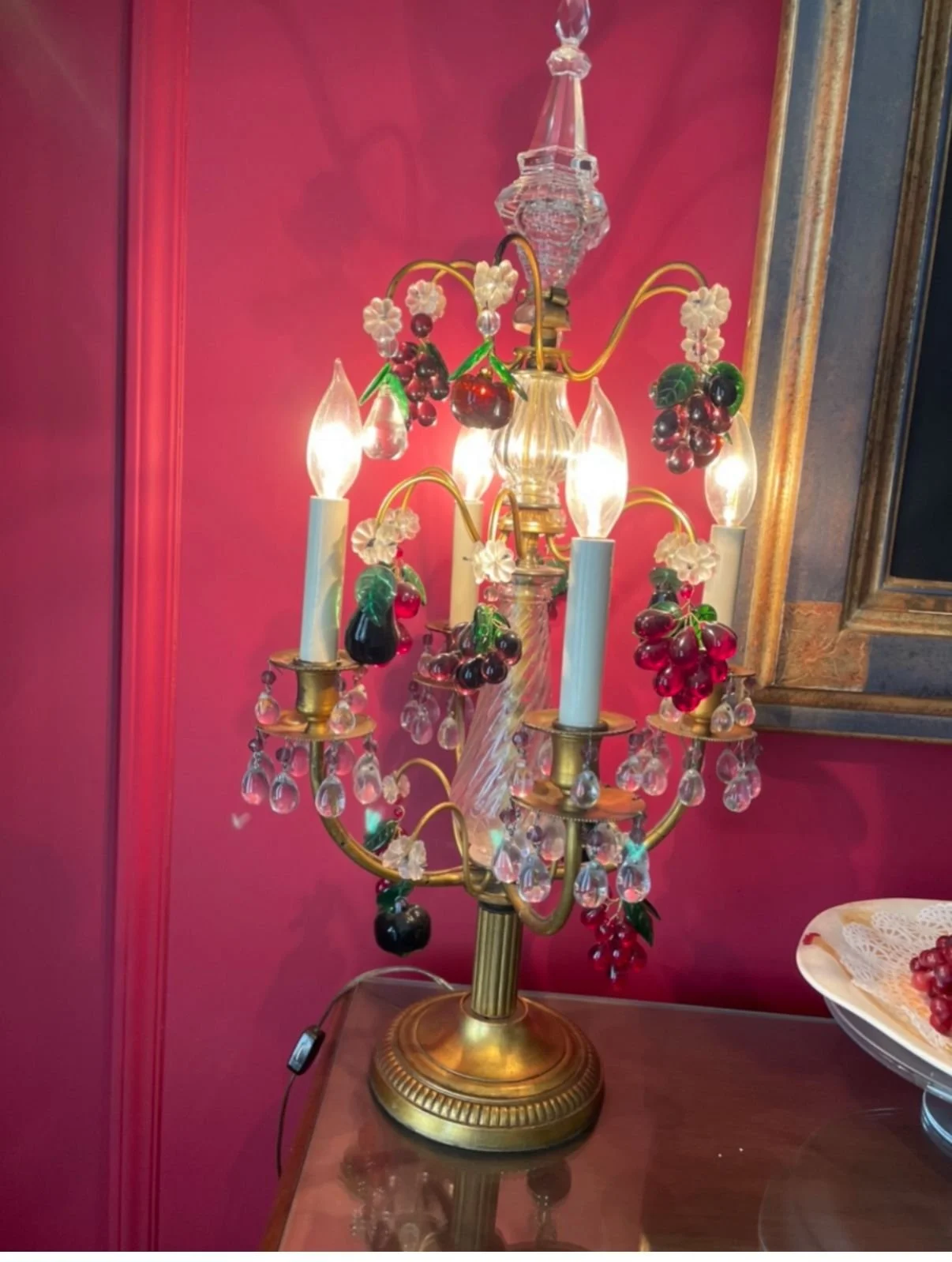 Pair of French Crystal Girandoles table lamps With Grape Clusters