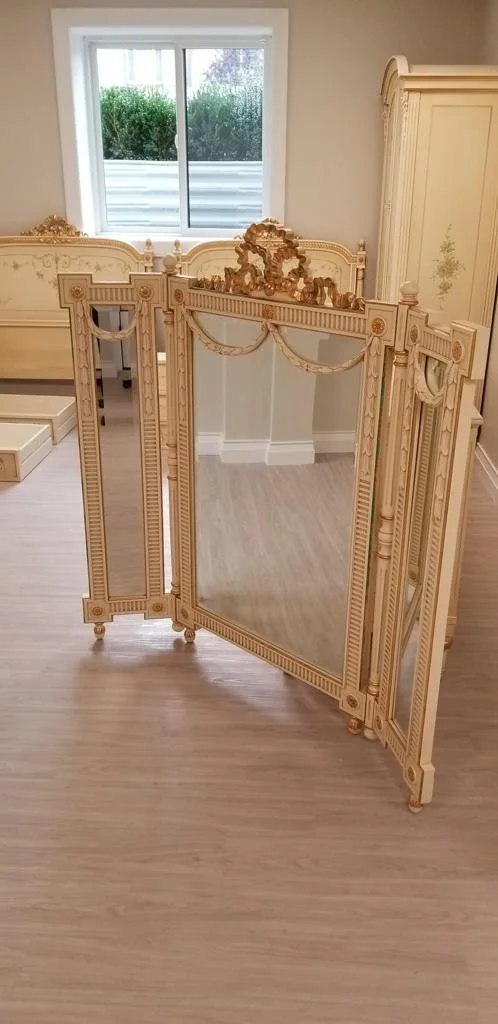 Louis XVI Style Ornate Trifold Vanity Mirror