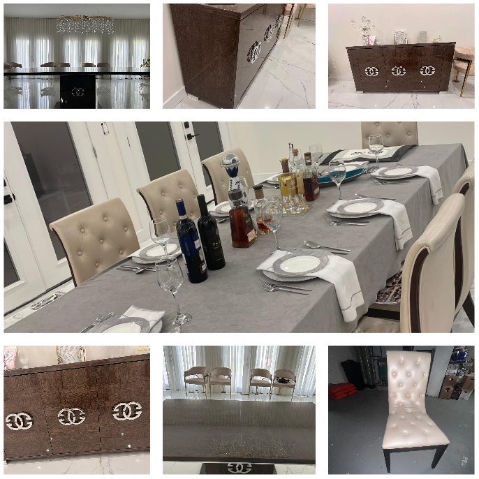 Prestige Collection by ESF Furniture in Walnut Modern Dining Room set Includes table chairs and buffet