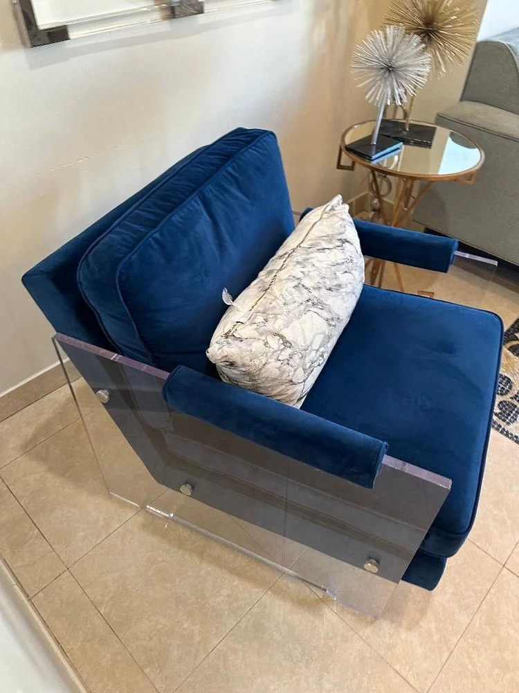 TOV FURNITURE SERENA VELVET/LUCITE CHAIR | NAVY BLUE