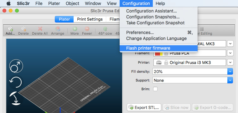 В меню Configuration > Flash printer firmware программы Slic3r можно посмотреть порт принтера