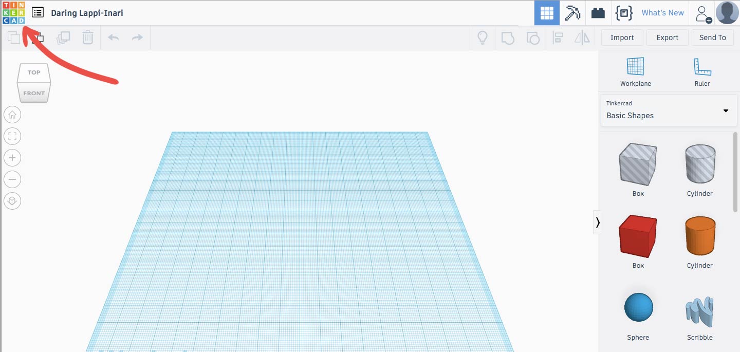 Для выхода в окно пользователя жмем на лого Tinkercad