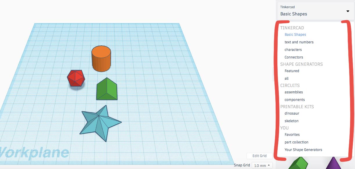 Группы фигур и элементов электронных схем в Tinkercad