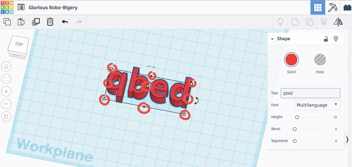 Белые и черные квадратики позволяют масштабировать фигуры в Tinkercad. Средний белый квадратик увеличивает высоту фигуры