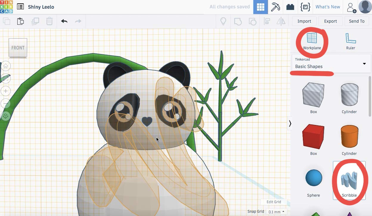 Для создания рта размещаем Scribble на созданную рабочую сетку