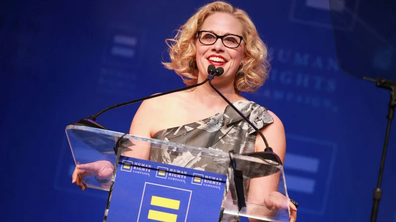 Rep. Kyrsten Sinema, D-Ariz., speaks onstage at The Human Rights Campaign 2018 Los Angeles Gala Dinner at JW Marriott Los Angeles earlier this year. She's running this year for Senate, aiming to be just the second LGBTQ person elected to that body. Rich Fury/Getty Images