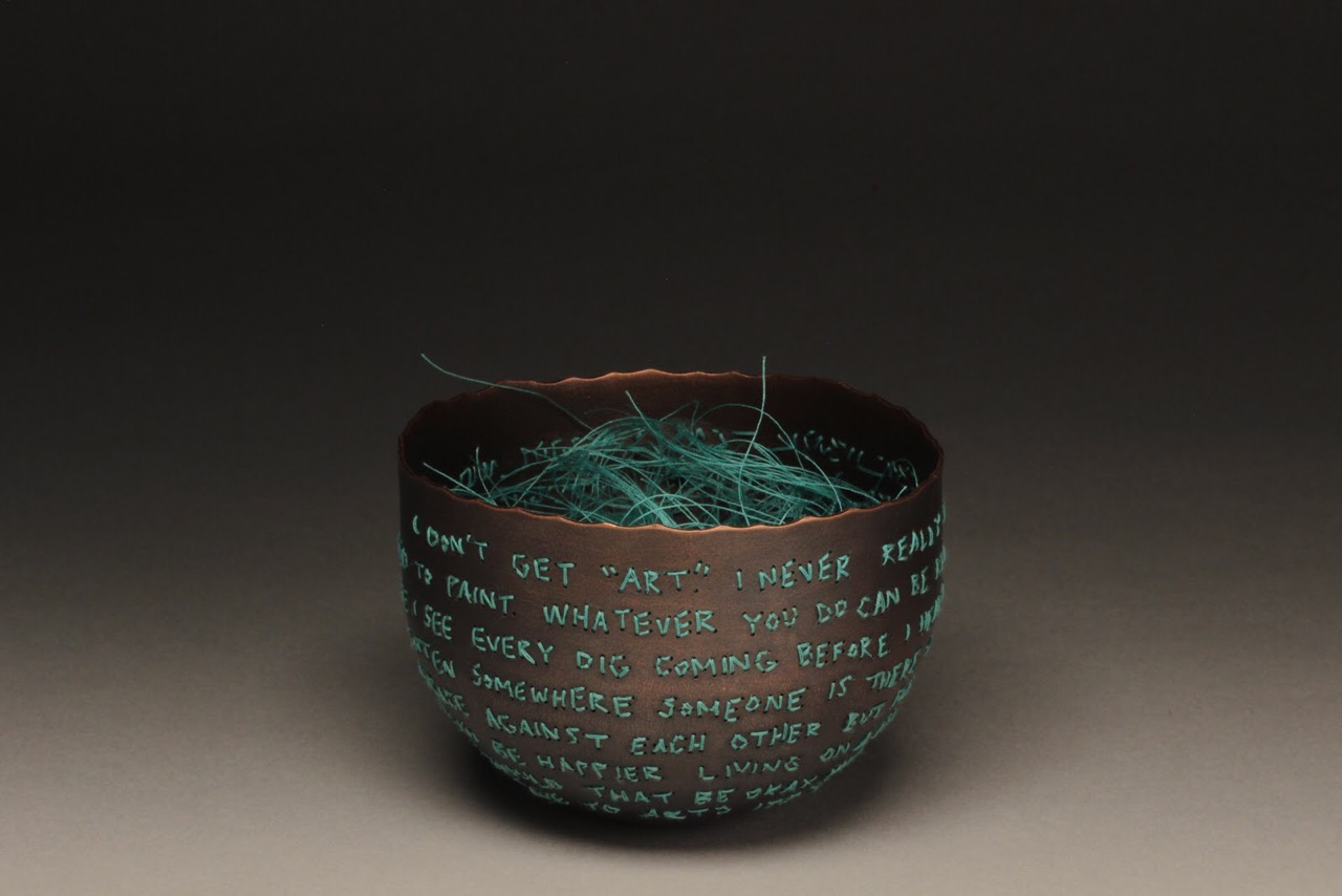 Anna Ferguson I Don’t Get Art (2019) Copper, liver of sulphur, polyester thread Image by the artist