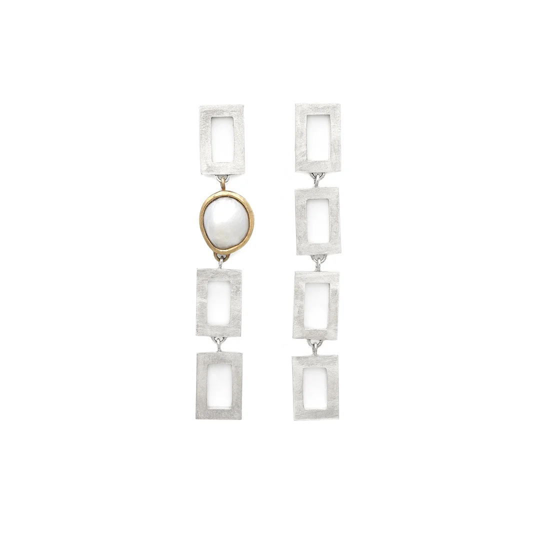 Natalia Badulescu Earrings (2019) Sterling silver, 14K gold, pearl Image: Tanya King