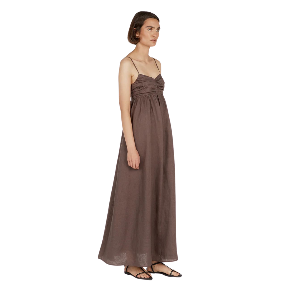 DALLAS CHOCOLATE LINEN MAXI DRESS