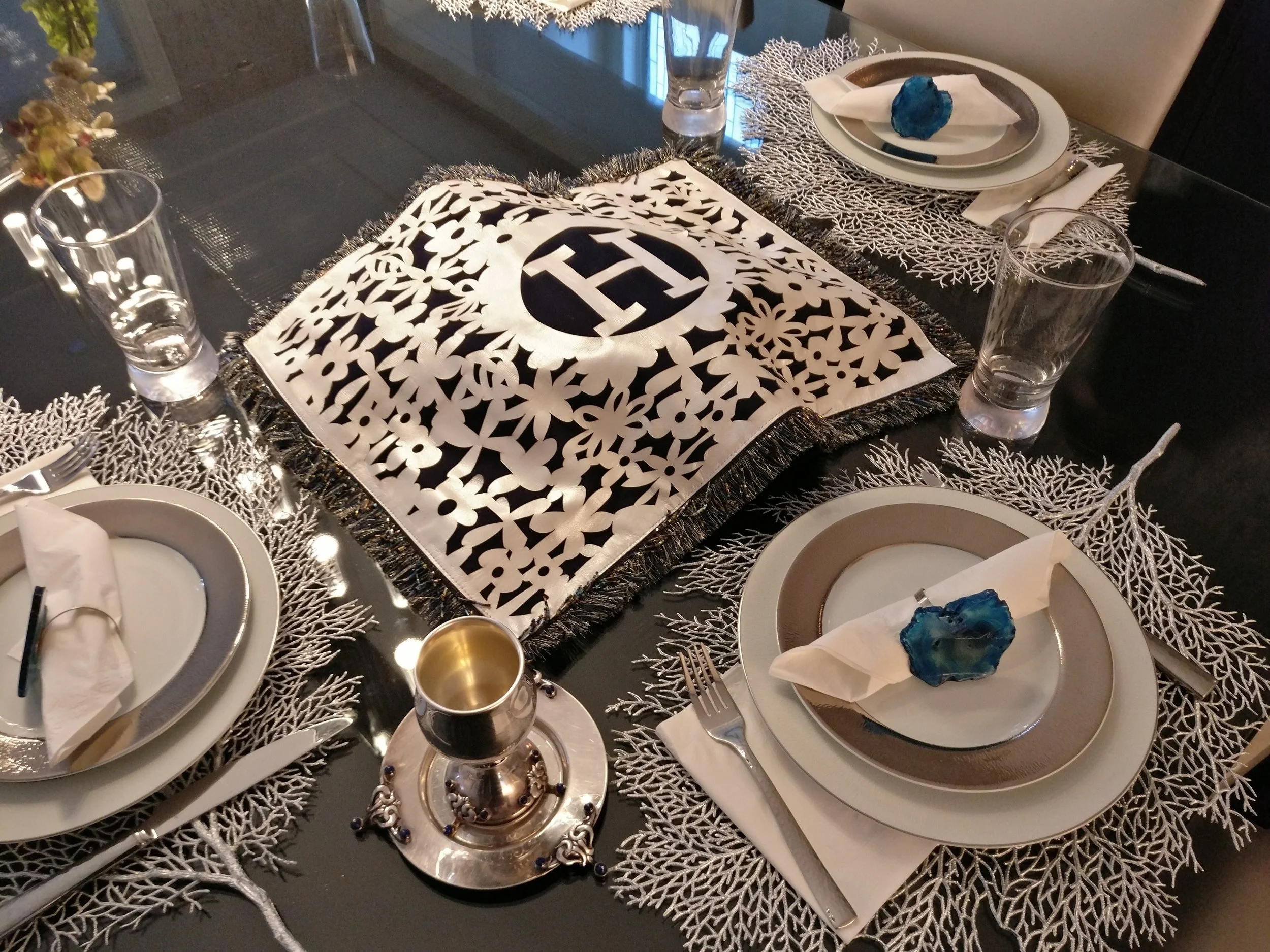 Challah Cover silver embroidery Pu Leather