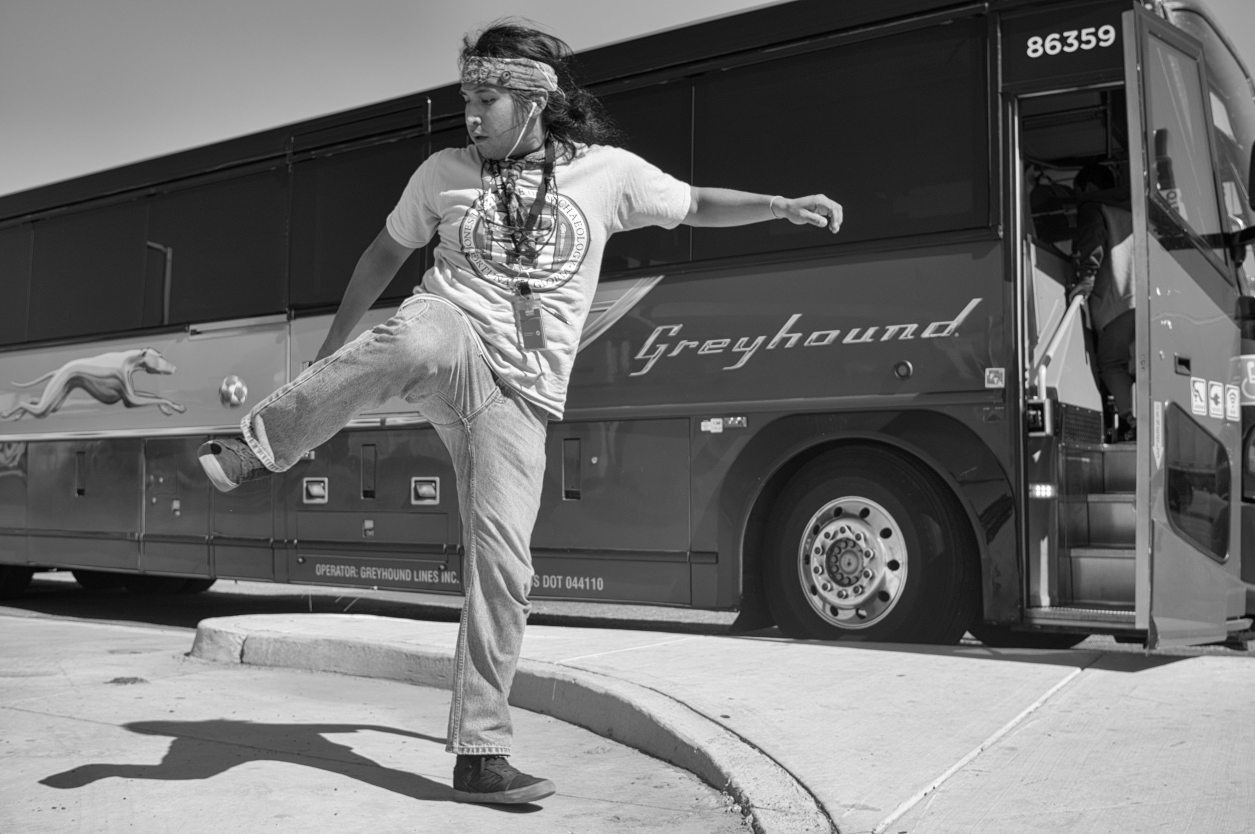 Matthew (23) an Absentee Shawnee and Mississippi Band Choctaw Native American is traveling back home to Oklahoma City from San Diego where he spent three weeks visiting his girlfriend. He had never taken a bus before and wanted to make an experience out of the trip and live in the moment. He is heading back to Oklahoma City to take care of his elders. His passion is hackey-sack and has been playing since he was 7. Matthew booked his tickets three days before departure.