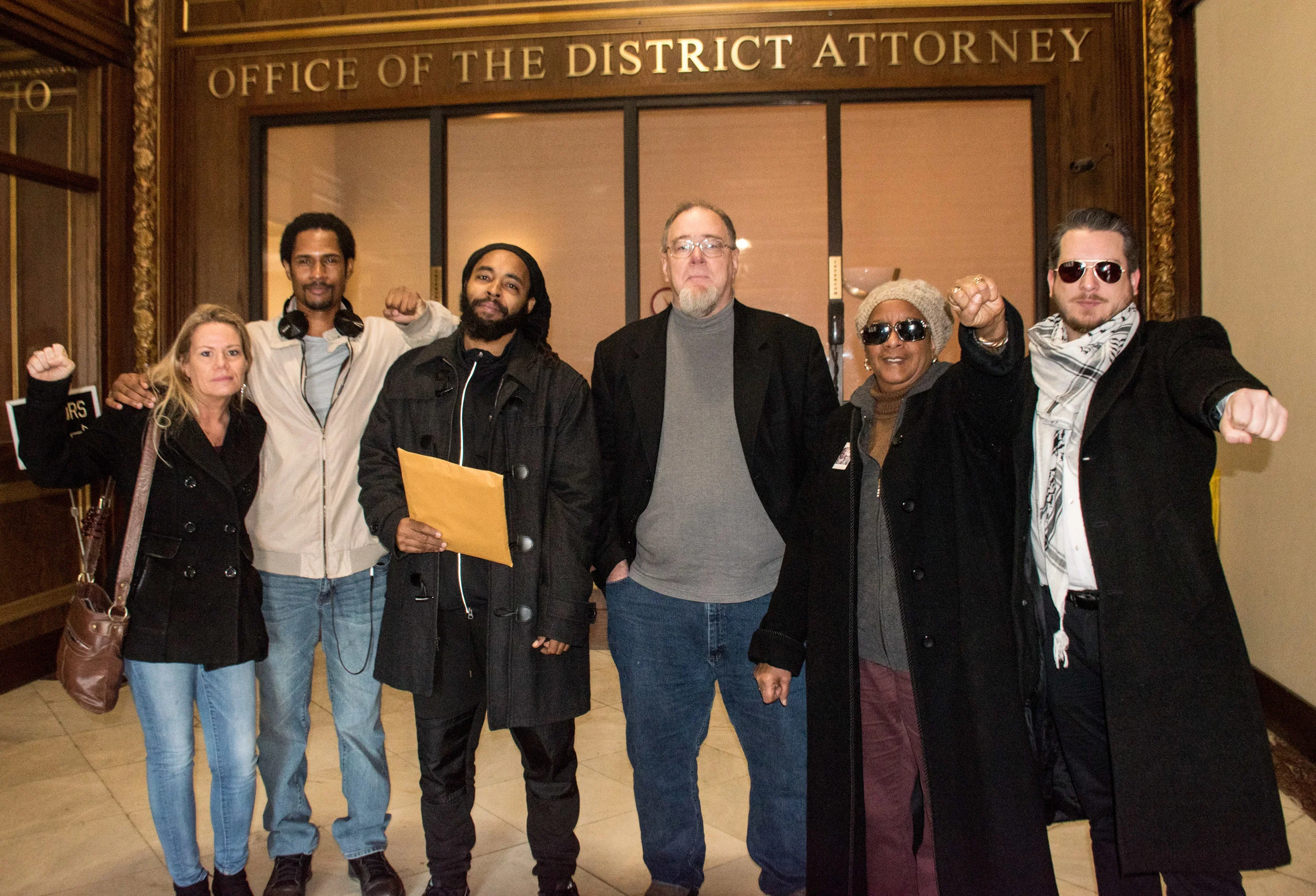 Jan 7, 2019 Thousands of Mumia Abu-Jamal Petitions delivered to DA Krasner  L to R: Sandy Joy, Mike Africa JR, Wayne Cook, John Kirkland, Linda Ragin, Ted Kelly
