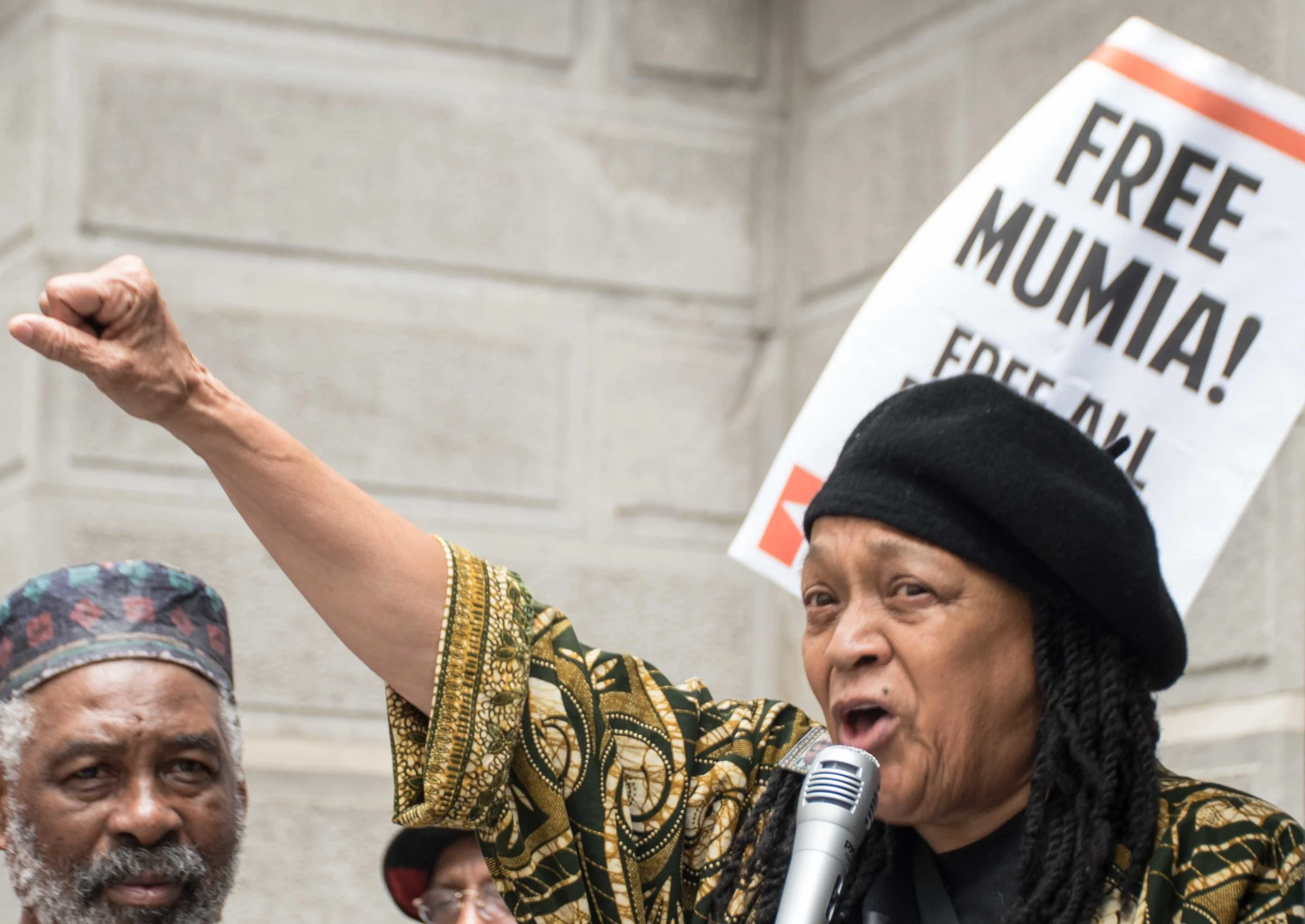Philadelphia, Apr 18, 2019 - Press Conference for Mumia Abu-Jamal. Pam Africa (photo credit: Joe Piette)