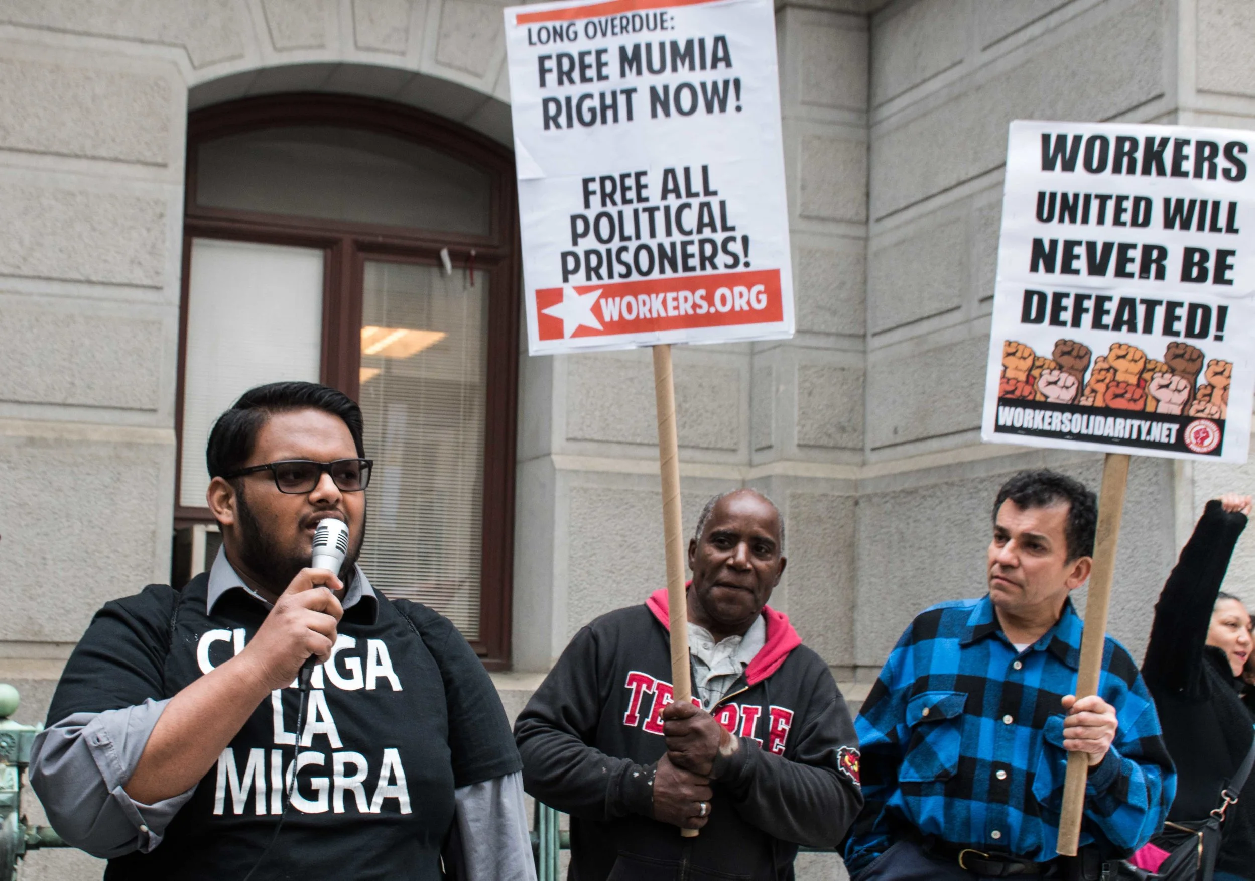 Free Mumia signs at Philly May 1st International Workers Day march. Photo Credit: Joe Piette
