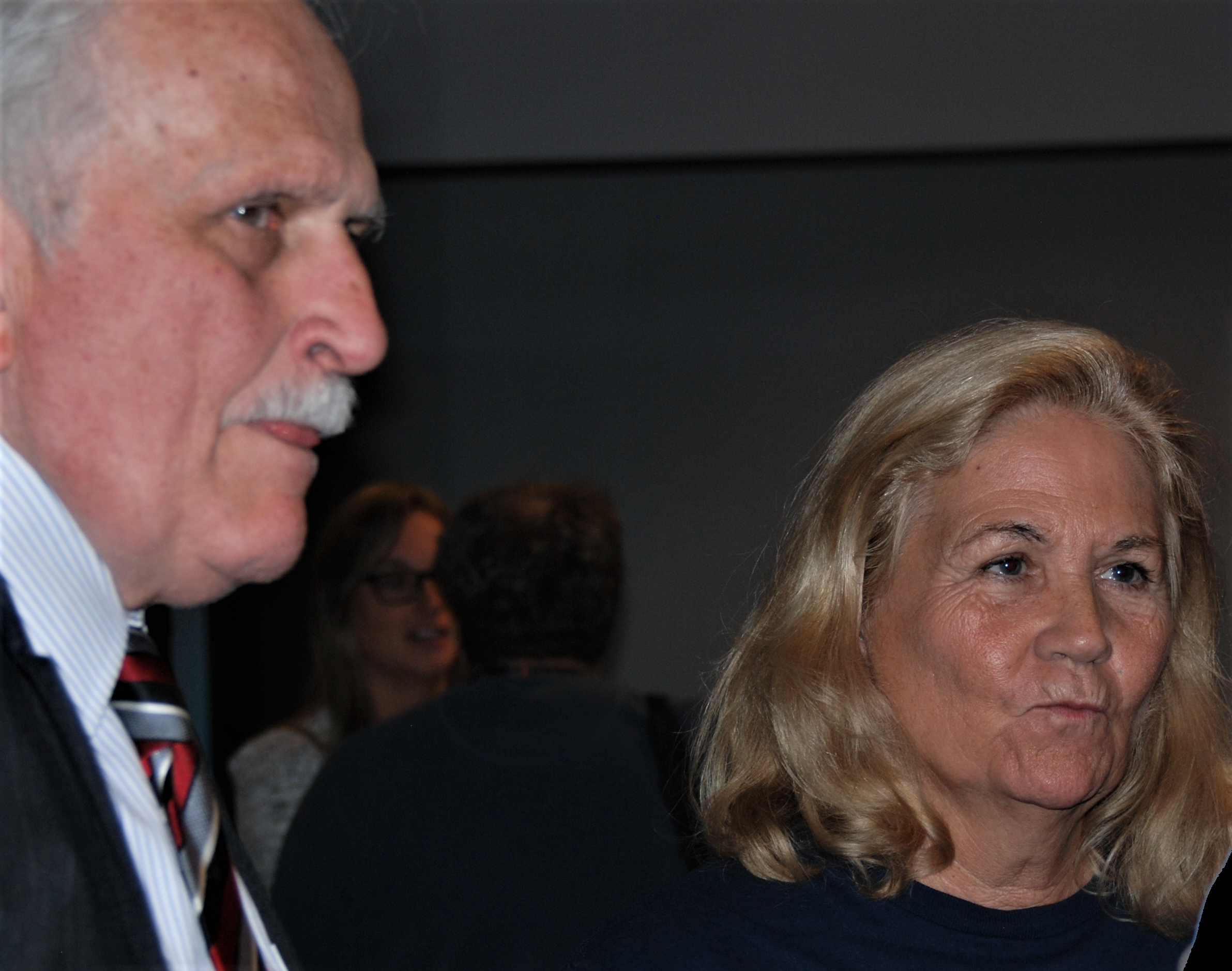Joe McGill, the original trial prosecutor, with Maureen Faulkner, widow of Daniel Faulkner, at the FOP Lodge 5 breakfast event on October 4th 2019. McGill, at a new trial will have to address the longstanding DA policy of illegally striking Black jurors. ( see the McMahan Tapes ).