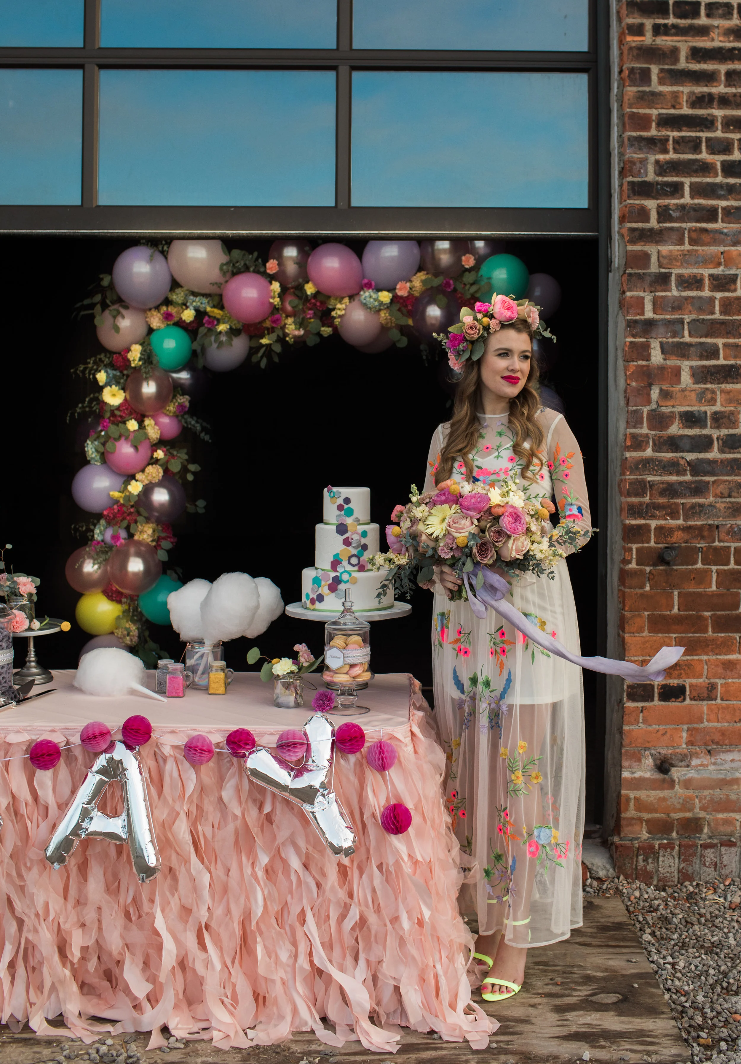 photo by Casey Brodley , hair and makeup by Kyle Ann , model Erin Marie, cotton candy by Spun Sugar Detroit , cake and desserts by Bella e Dolce , flowers by Floral Sense , ribbon by Rosemarine Textiles, event design by Pixie Dust Events , rentals by Special Occasions East