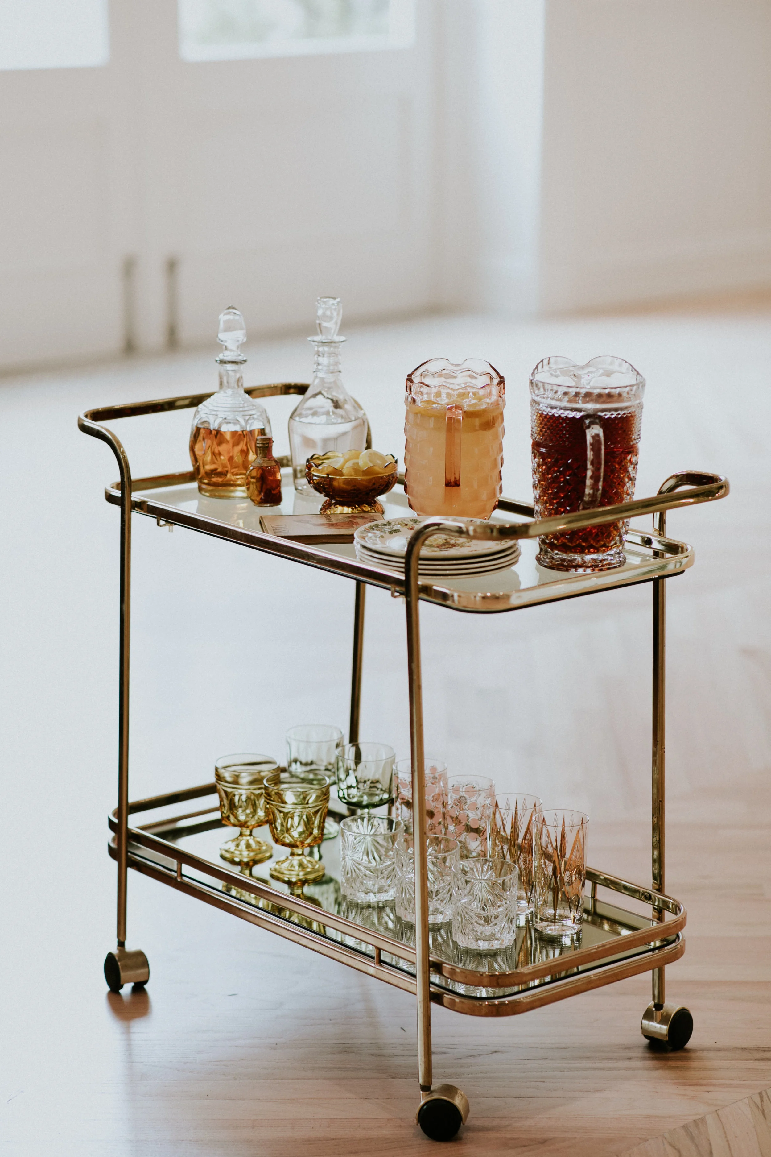 Bar Cart: Bowery & Bash, Vintage Glassware: Gigi & Laclede