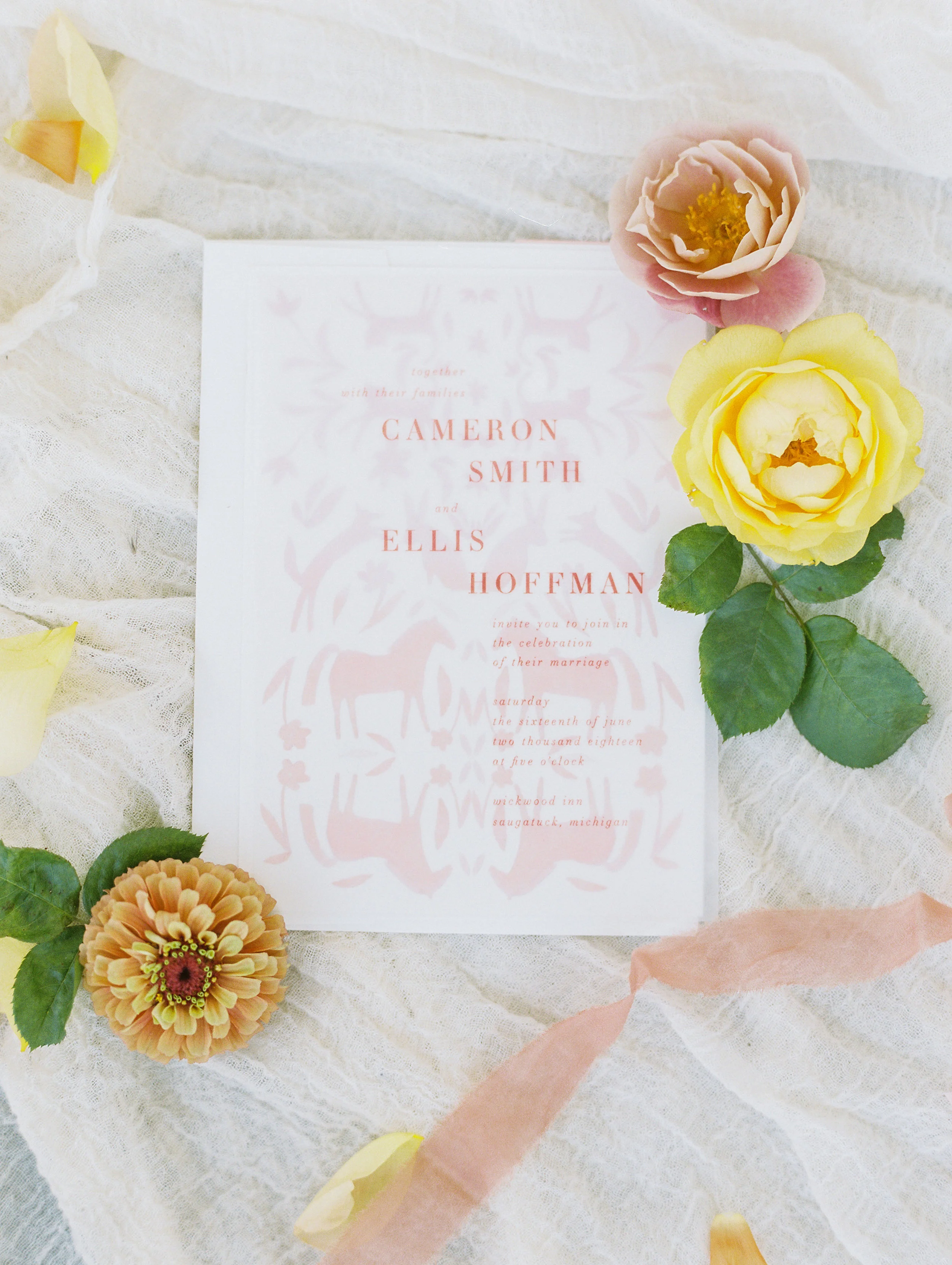 Photography: Ashley Slater Photography Floral: Windflower Design Co Ribbon: Rosemarine Textiles 1” chiffon ribbon in Dusty Rose Ribbon: Rosemarine Textiles 1” habotai ribbon in Sunny Yellow Stationary: Sable and Gray Paper Co Planning & Design: Sarah Rhodes Boyce Weddings
