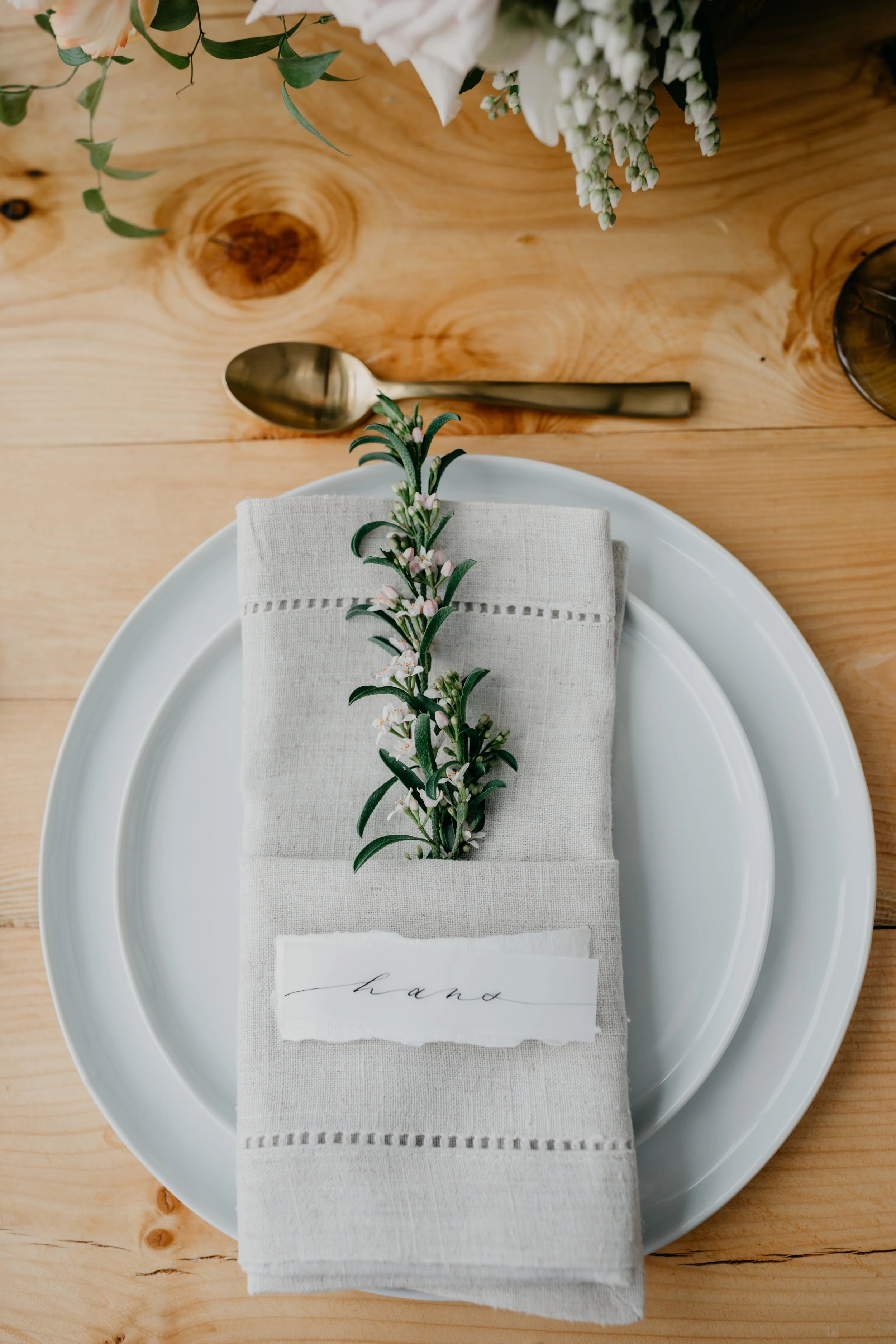 Floral Design by The Windflower Rosemarine Textiles chiffon ribbon in Pear Styling by The Revel Rose Calligraphy and Stationary by Plume and Proper Location: Venue3two Horse from Equine Assisted Development Nonprofit Photography by Arielle Teft Dress by Ali Nicole Bridal