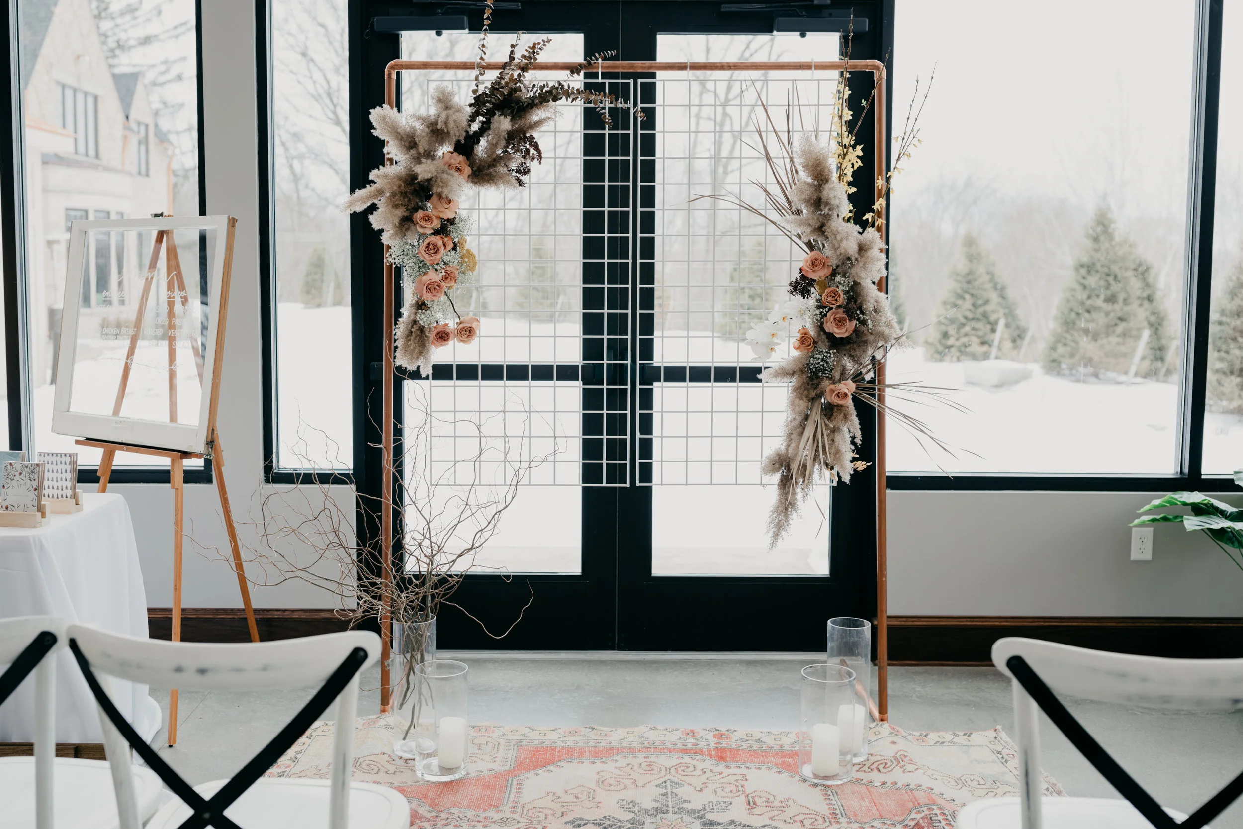 Floral Design by The Windflower Rosemarine Textiles chiffon ribbon in Pear Styling by The Revel Rose Calligraphy and Stationary by Plume and Proper Location: Venue3two Horse from Equine Assisted Development Nonprofit Photography by Arielle Teft Dress by Ali Nicole Bridal