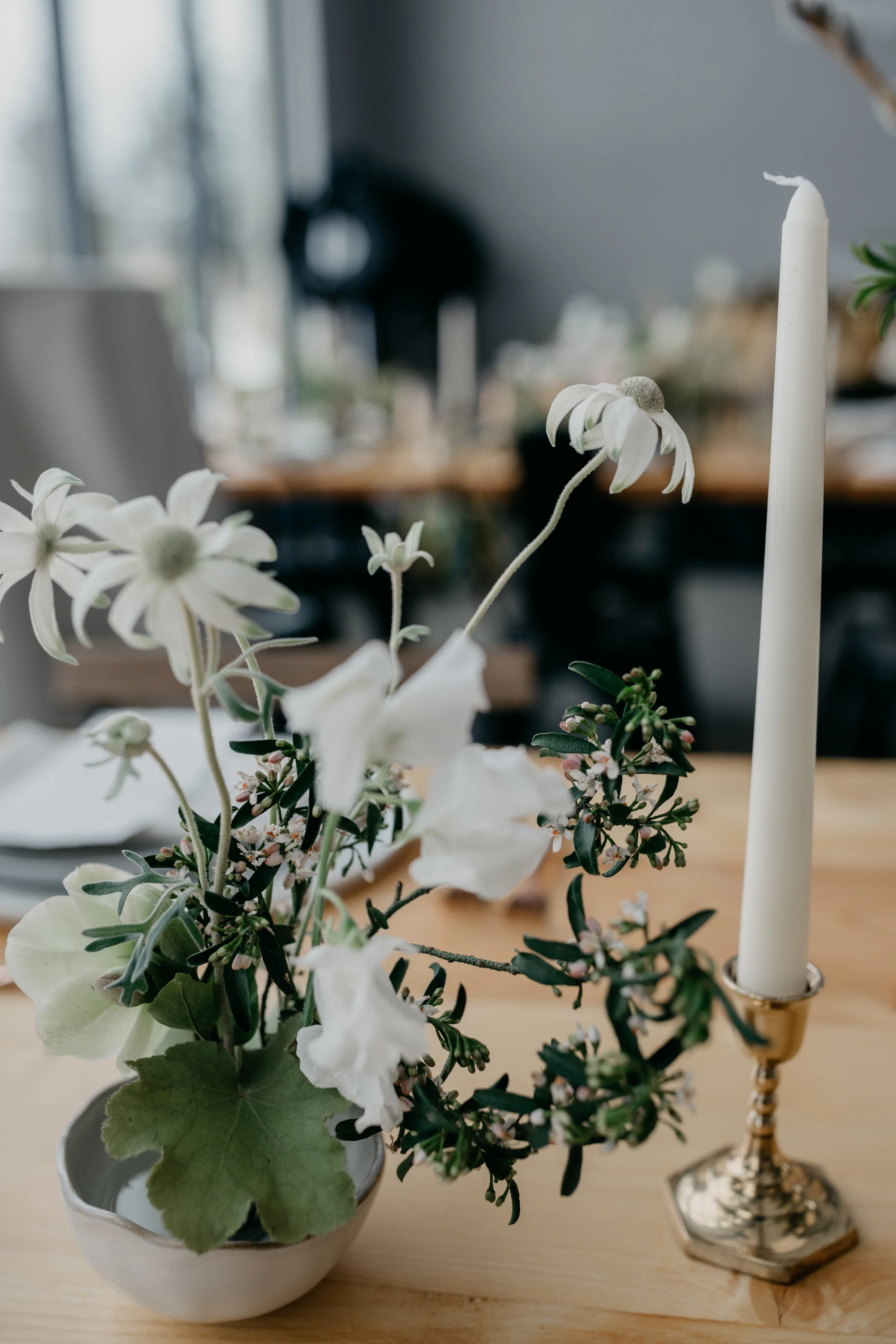 Floral Design by The Windflower Rosemarine Textiles chiffon ribbon in Pear Styling by The Revel Rose Calligraphy and Stationary by Plume and Proper Location: Venue3two Horse from Equine Assisted Development Nonprofit Photography by Arielle Teft Dress by Ali Nicole Bridal