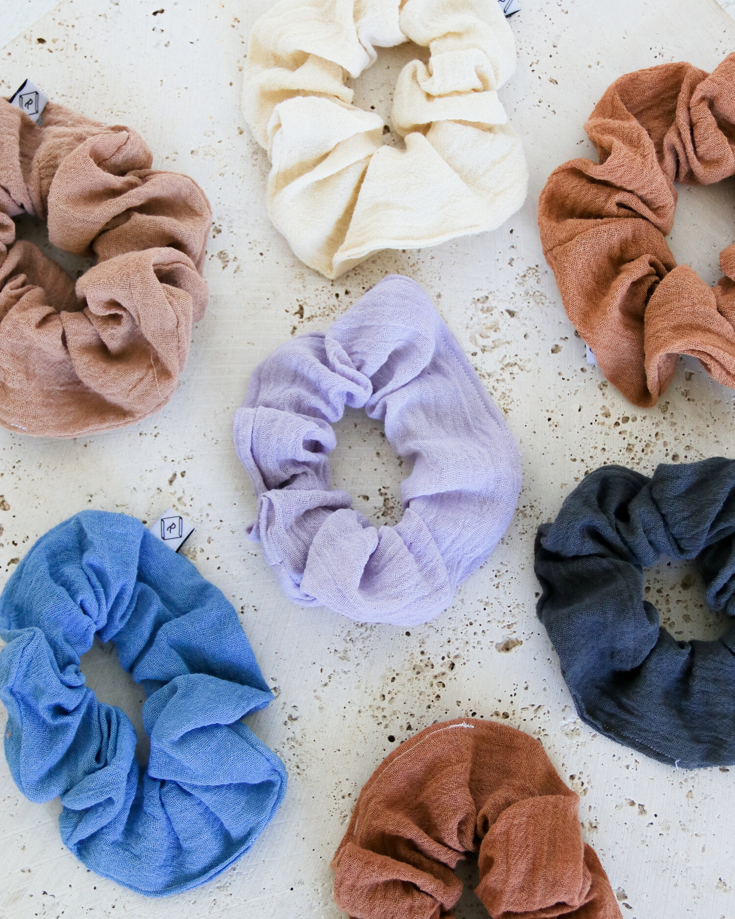 Set of Three Scrunchies | Cotton Gauze | Hand Dyed Naturally Rosemarine Textiles