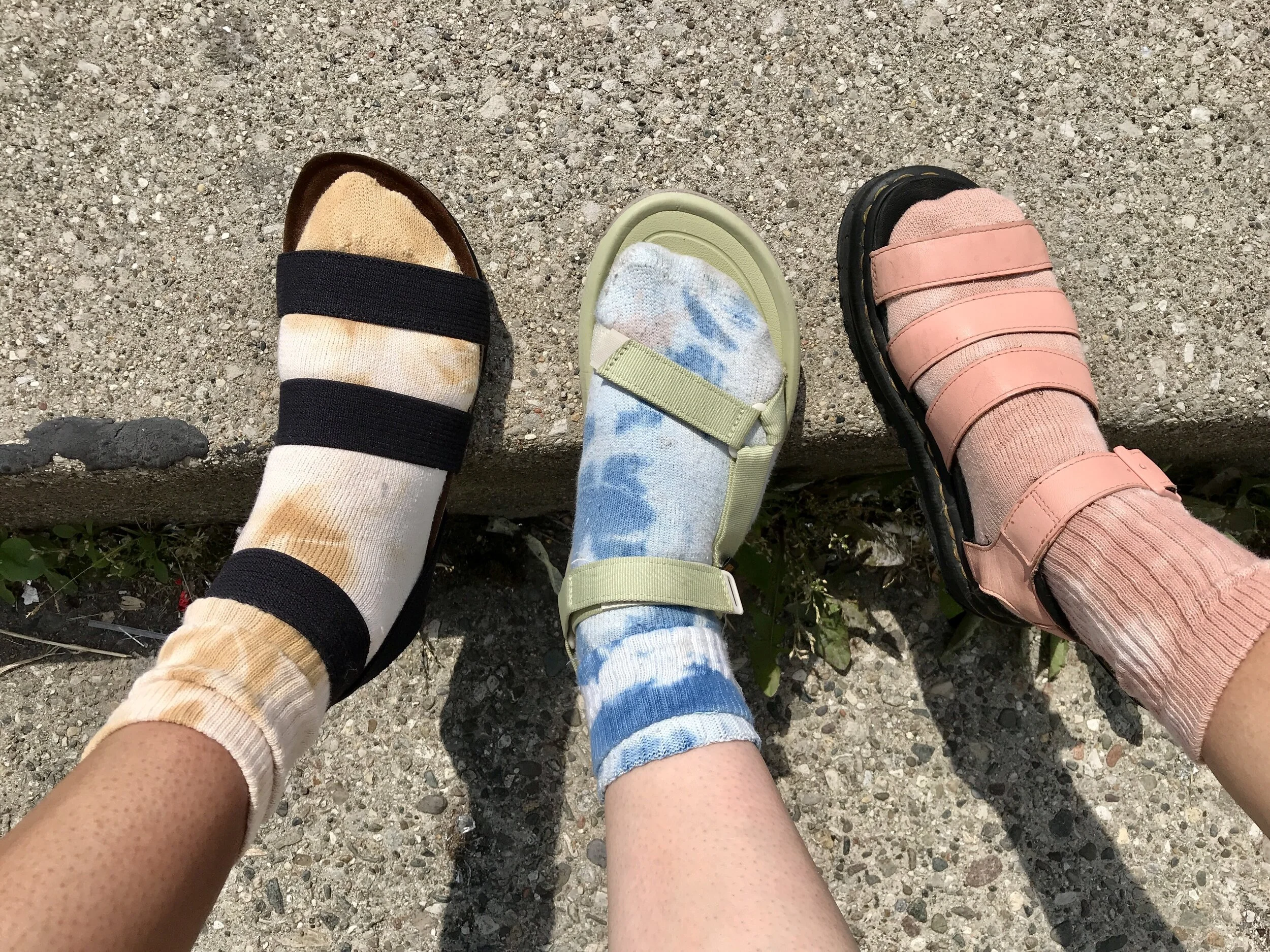 tie dye socks and sandals 