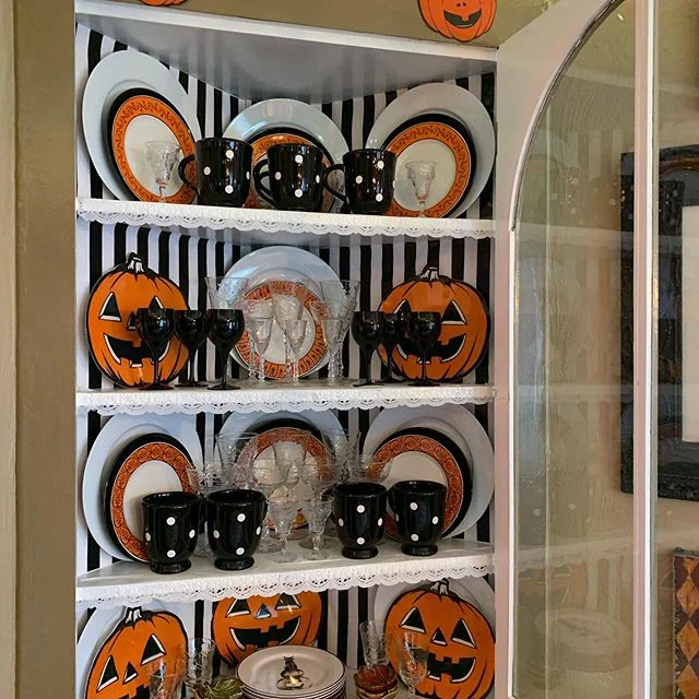 October China Cabinet 3 Squares Cottage Airbnb #halloweendecorations