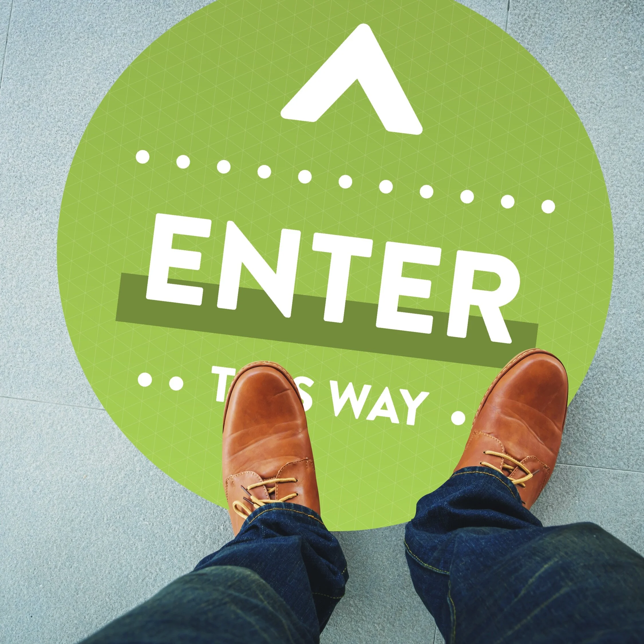 24" Floor Vinyl Decal: Bright Enter Directional [SH1063]