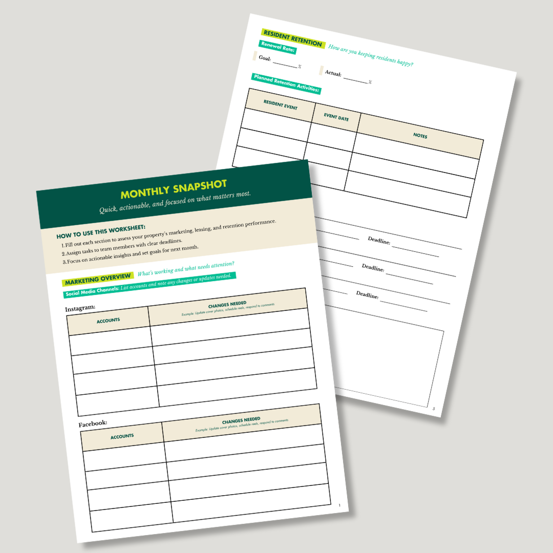 Monthly Snapshot Worksheet