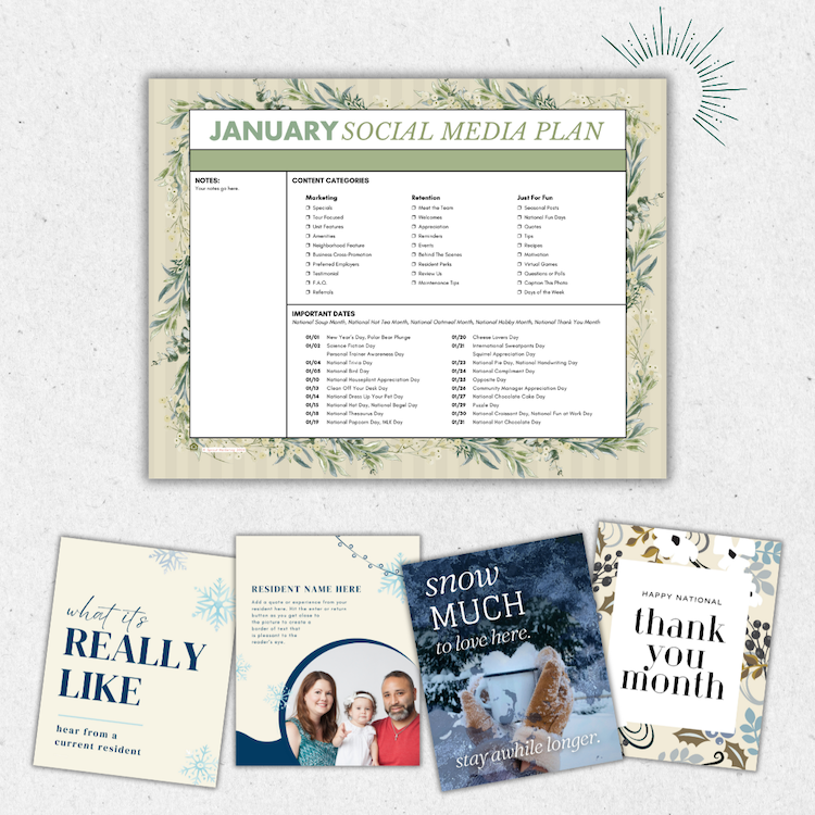 January Social Media Planner, Post Ideas + Training