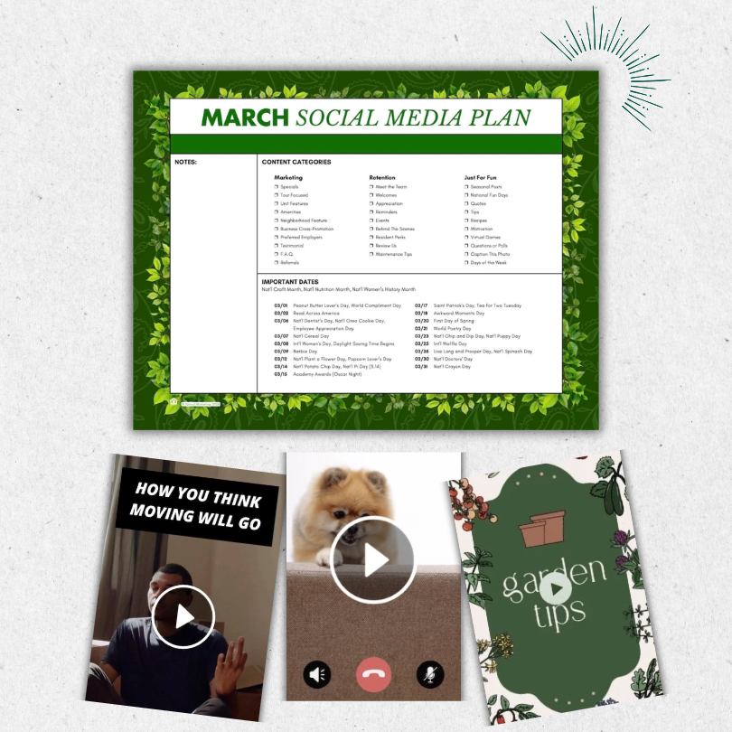 March Social Media Planner, Videos Posts + Training